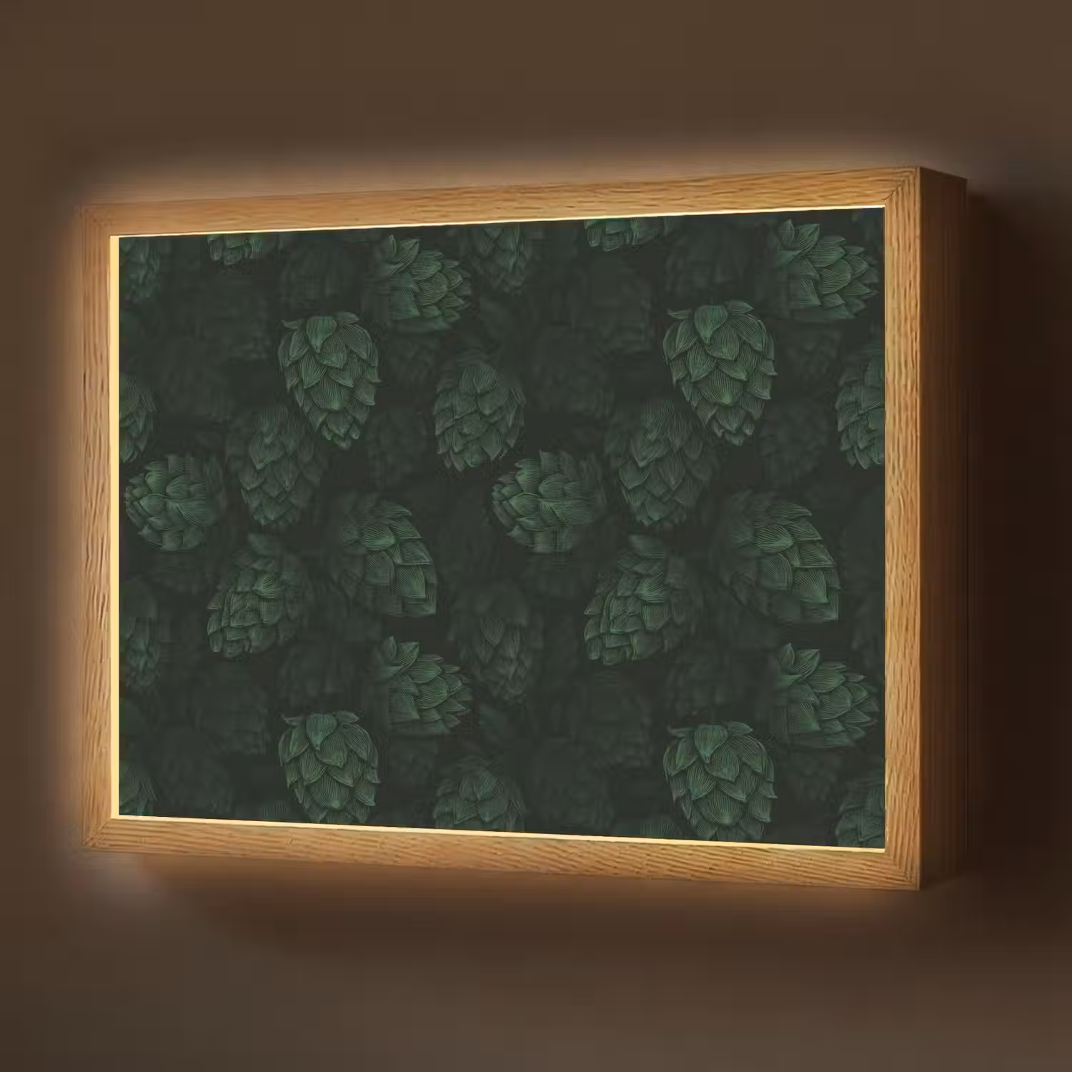 Donker - Groen - Hopbellen - Botanisch - Illustratie Light Box met batterij (Wandlamp) middel 907 -z3d_website