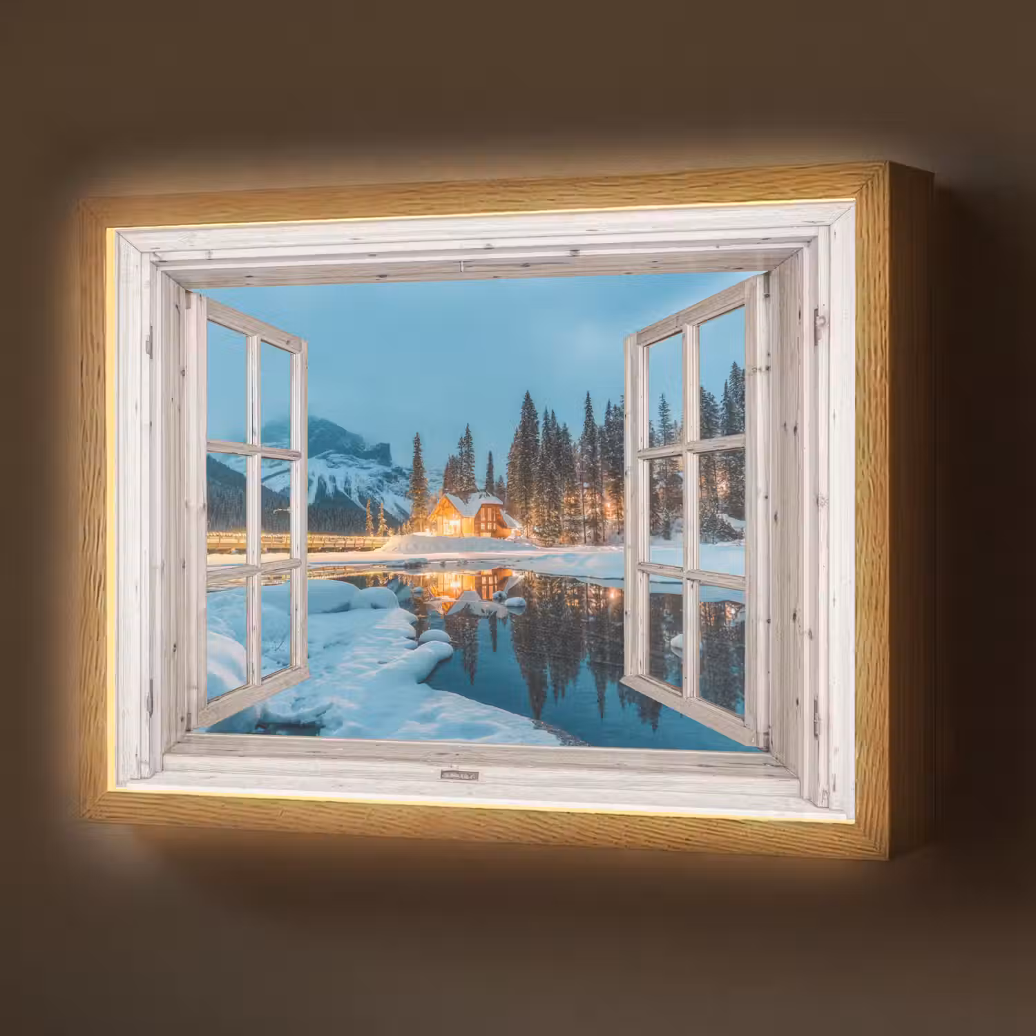 Doorkijk - Winterlandschap - Natuur - Huis - Bergen Light Box met batterij (Wandlamp) middel -z3d_website