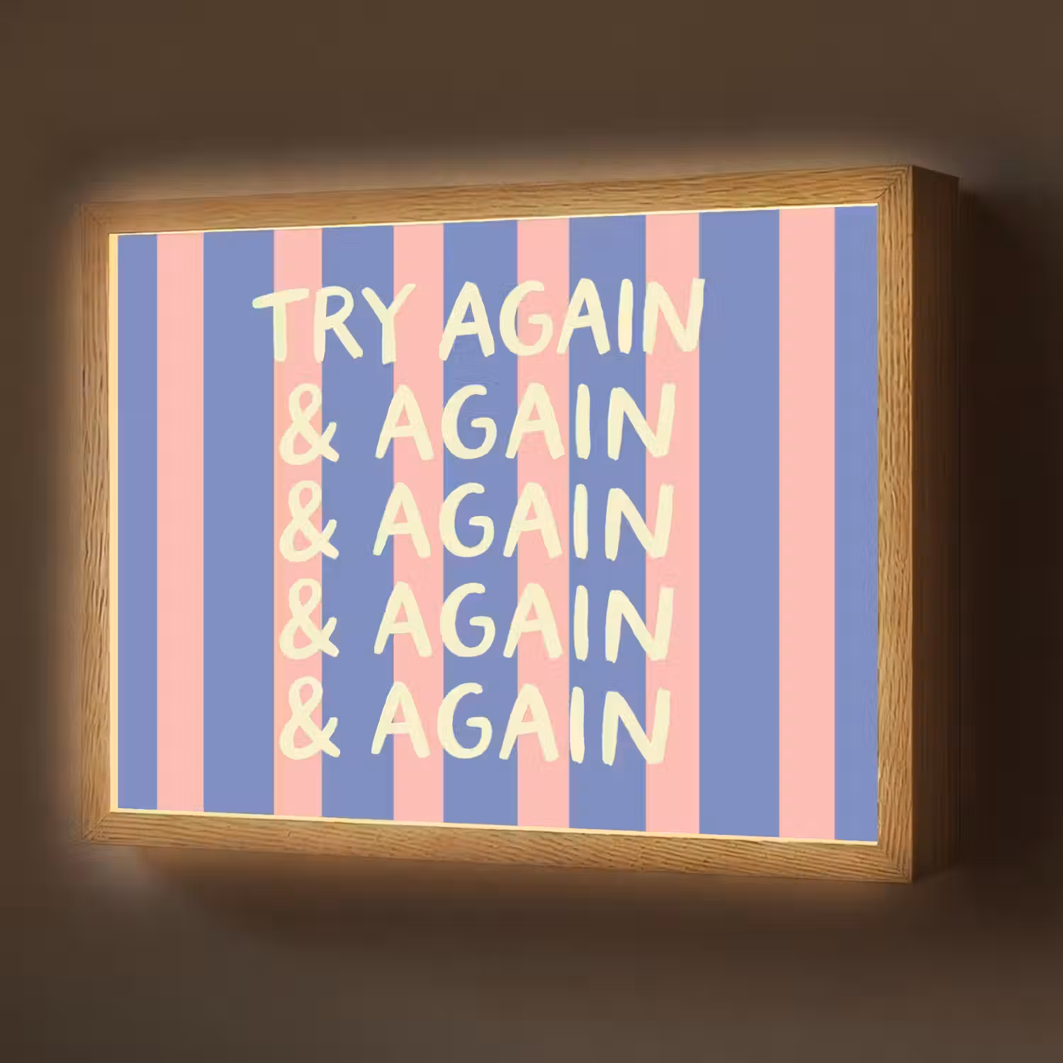 Try again - Strepen - Roze - Verticaal - Blauw Light Box met batterij (Wandlamp) middel -z3d_website