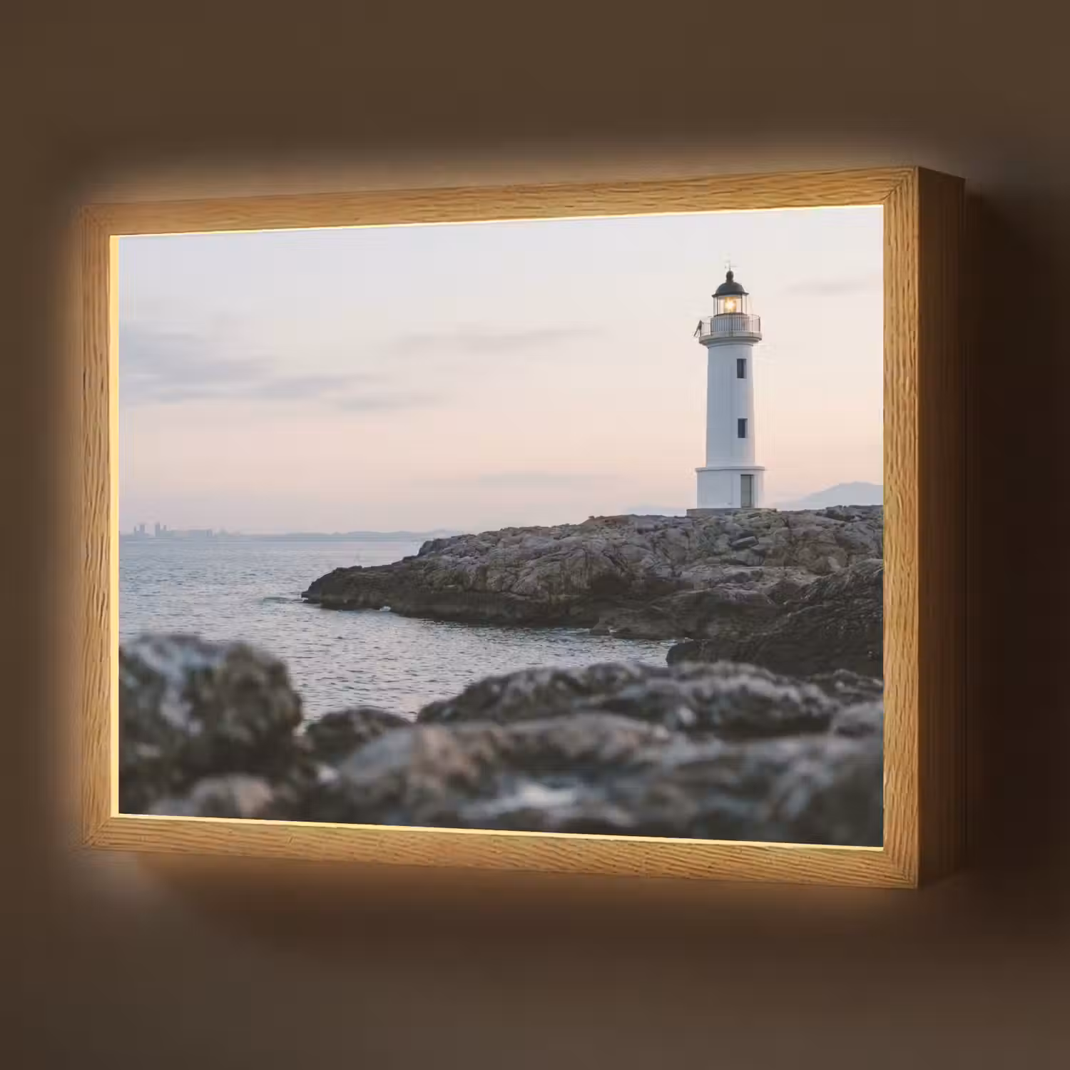 Rotsen - Vuurtoren - Wit Light Box met batterij (Wandlamp) middel -z3d_website