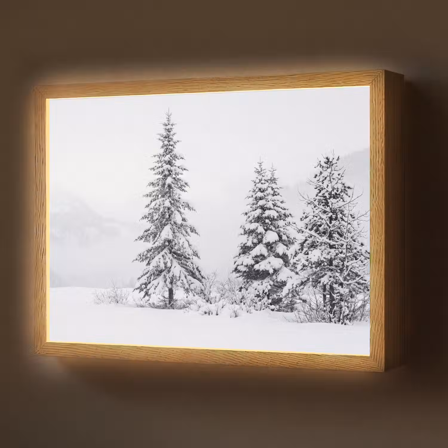 Fijnsparren - Sneeuw - Winter - Landschap - Stilte Light Box met batterij (Wandlamp) middel -z3d_website