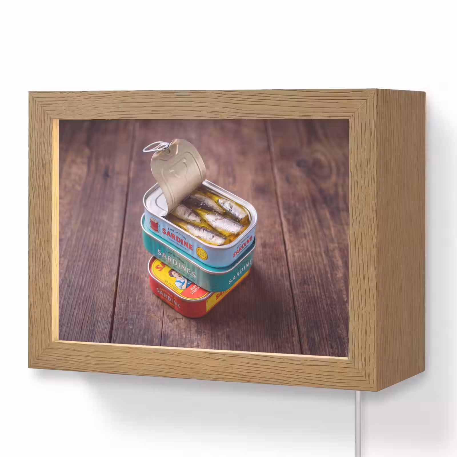 Lightbox - Wandleuchte - Fisch – Dosen – Küche - Vis - Blikjes - Keuken Light Box met kabel (Wandlamp) klein