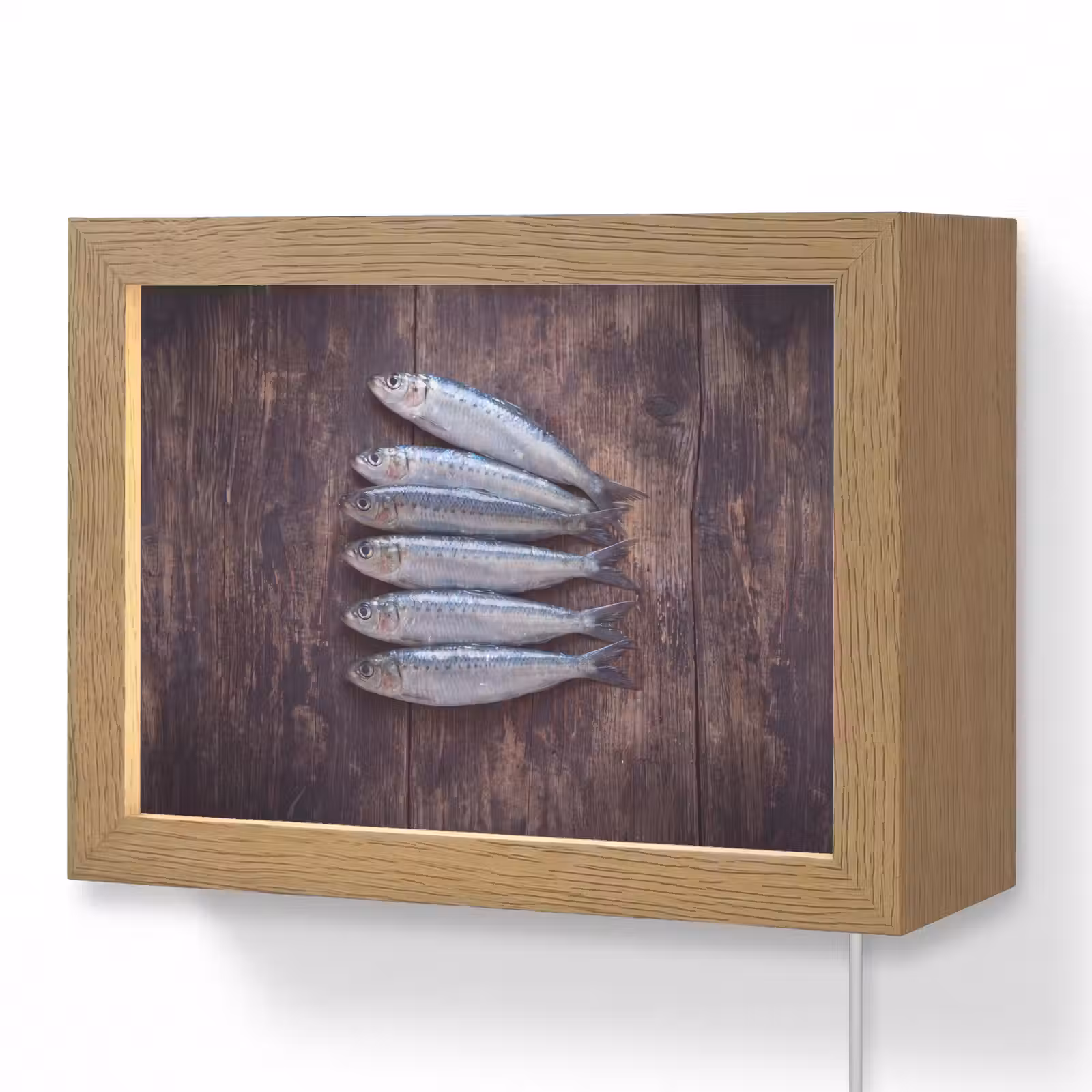 Lightbox - Wandleuchte - Fisch – Holz – Essen - Vis - Hout - Eten Light Box met kabel (Wandlamp) klein
