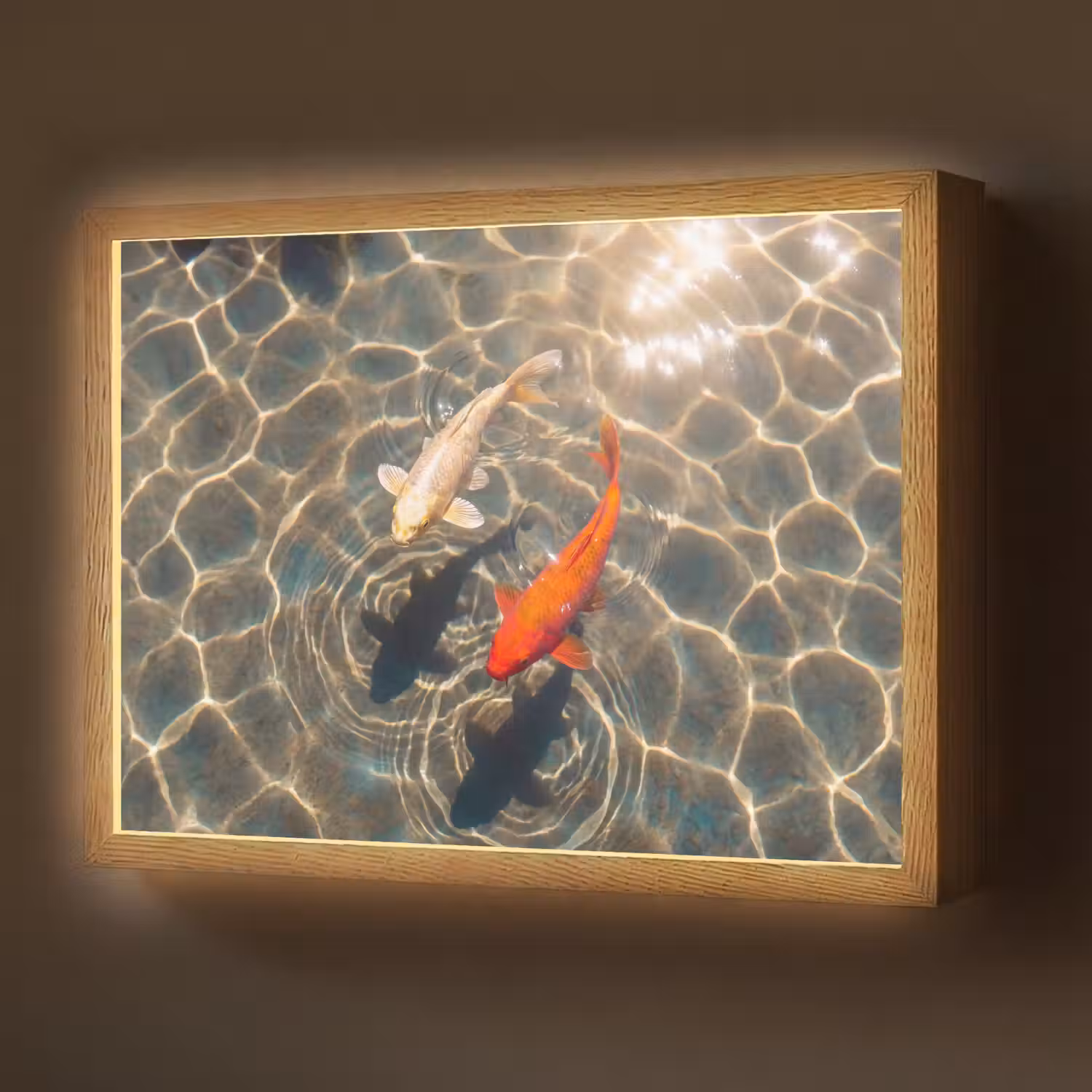Vis - Water - Dieren - Oranje - Goud Light Box met batterij (Wandlamp) middel -z3d_website