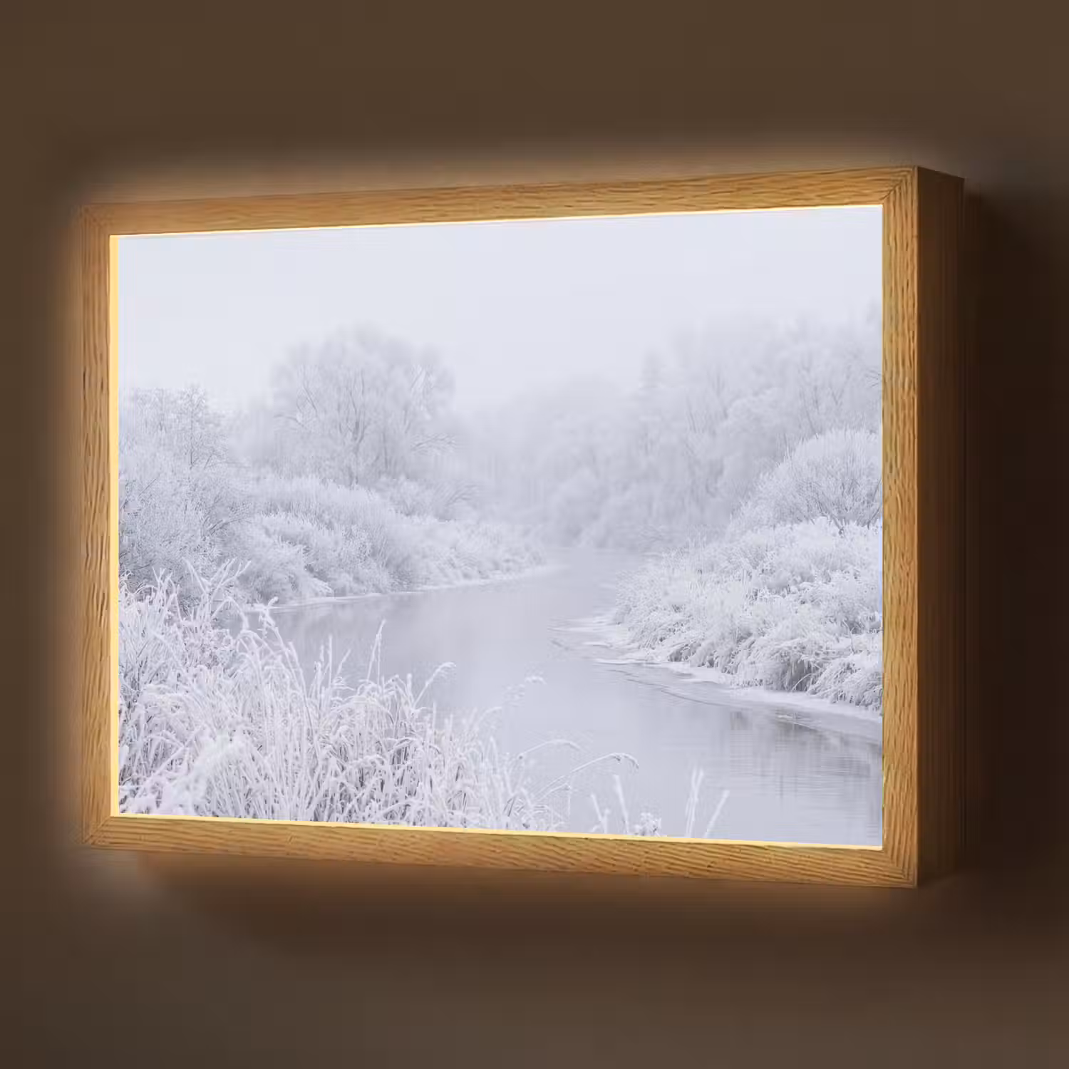 Rivier - Sneeuw - Bos - Winter - Schilderachtig Light Box met batterij (Wandlamp) middel -z3d_website