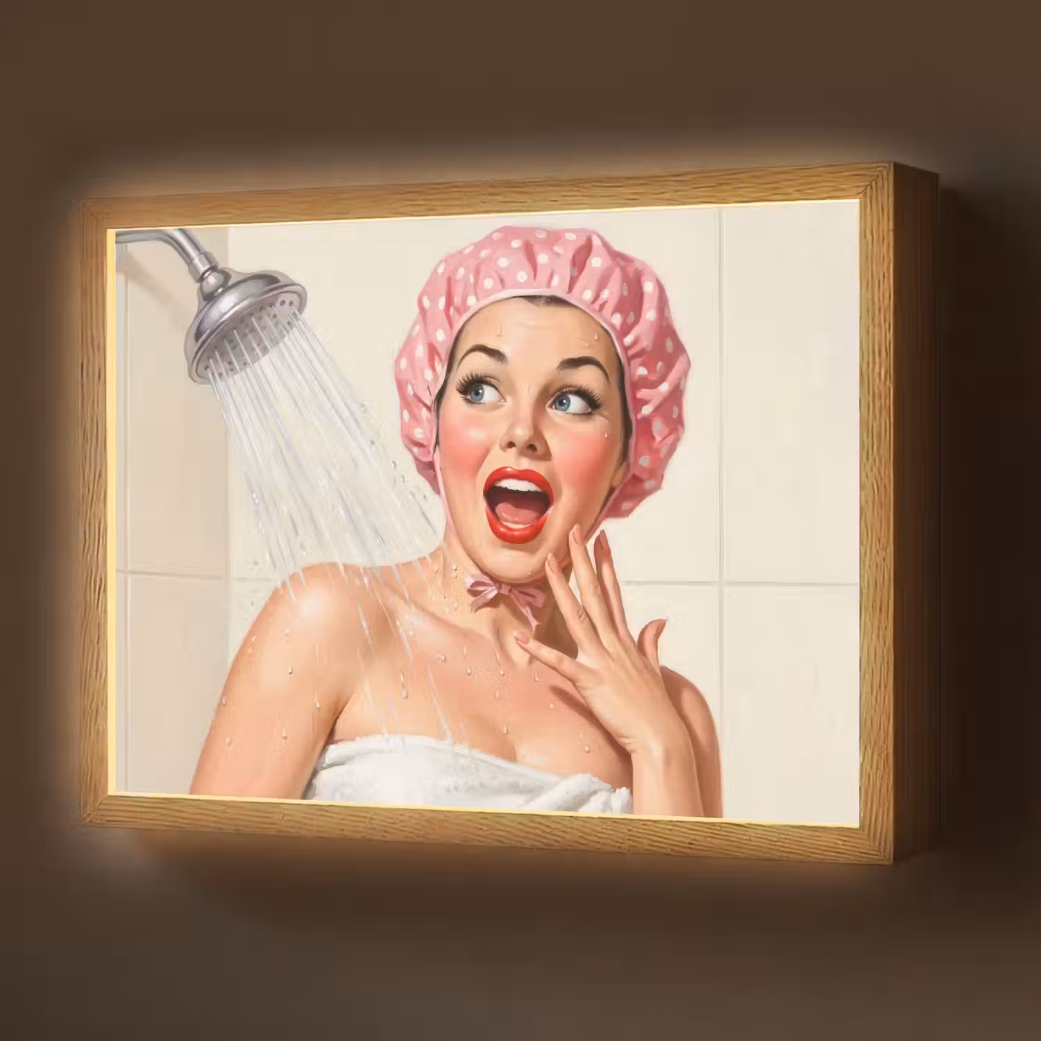 Vrouw - Douche - Roze Light Box met batterij (Wandlamp) middel -z3d_website