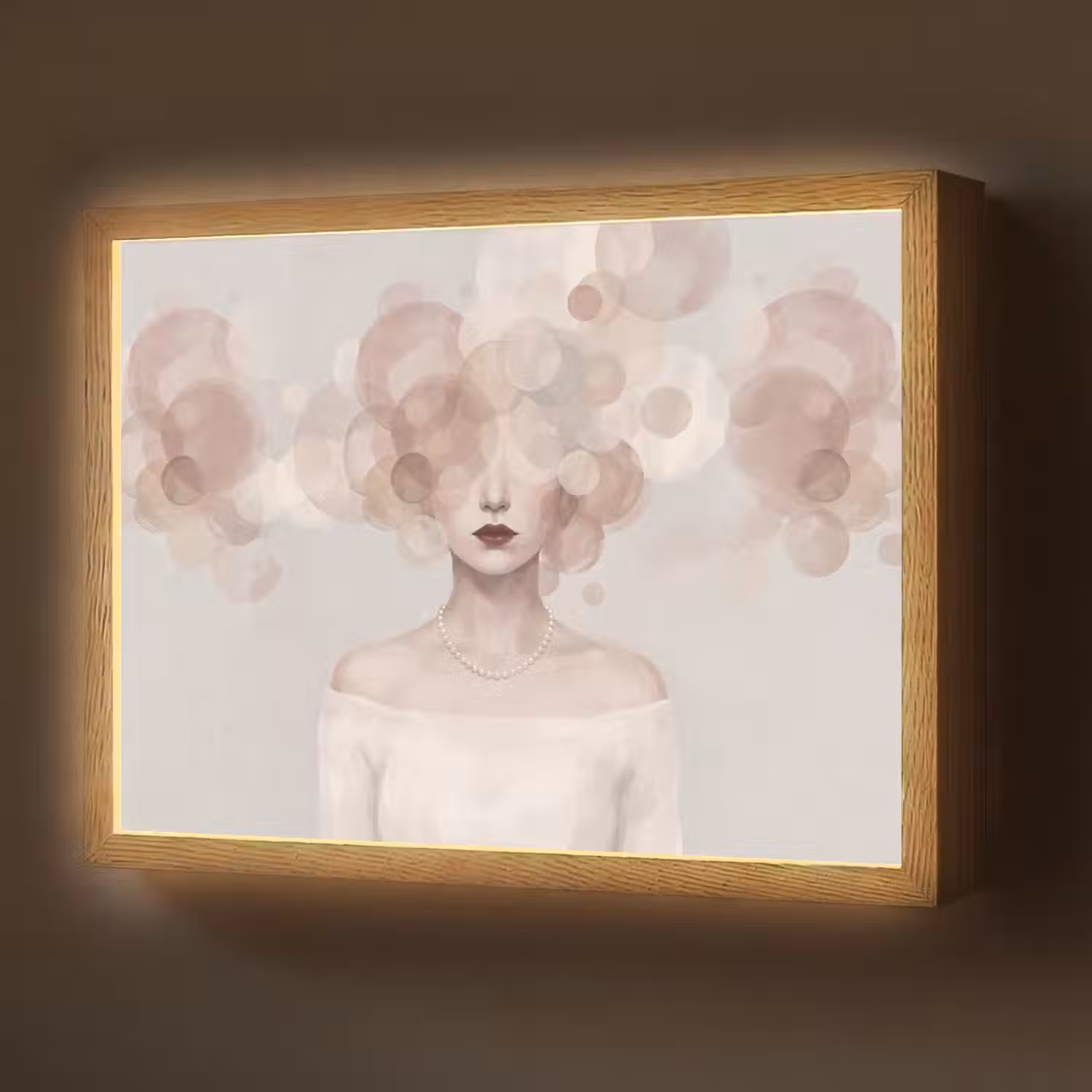 Vrouw - Cirkels - Beige Light Box met batterij (Wandlamp) middel -z3d_website