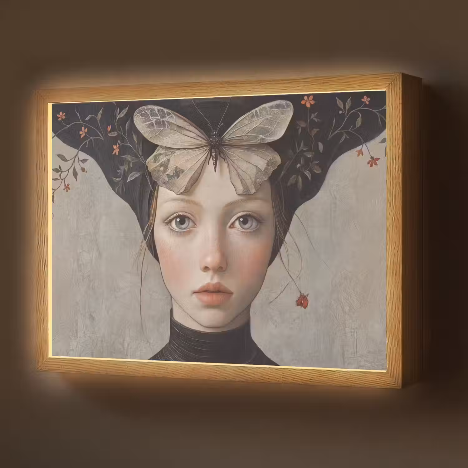 Woman - Butterfly - Art - Classic - Muted Light Box met batterij (Wandlamp) middel -z3d_website