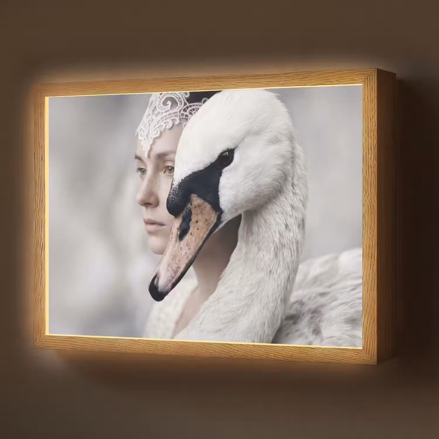 Vrouw - Zwaan - Wit Light Box met batterij (Wandlamp) middel -z3d_website