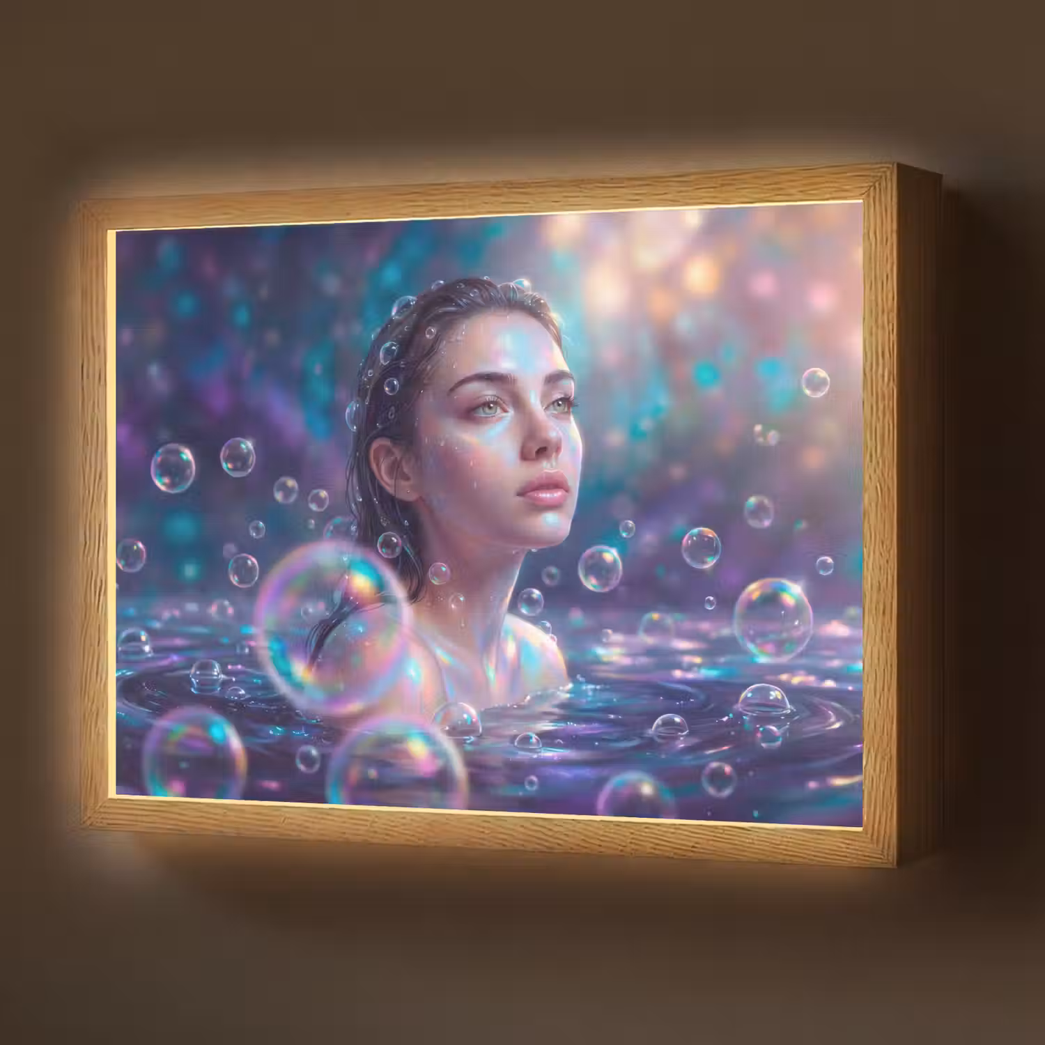 Vrouw - Water - Portret - Kleurrijk - Modern Light Box met batterij (Wandlamp) middel -z3d_website