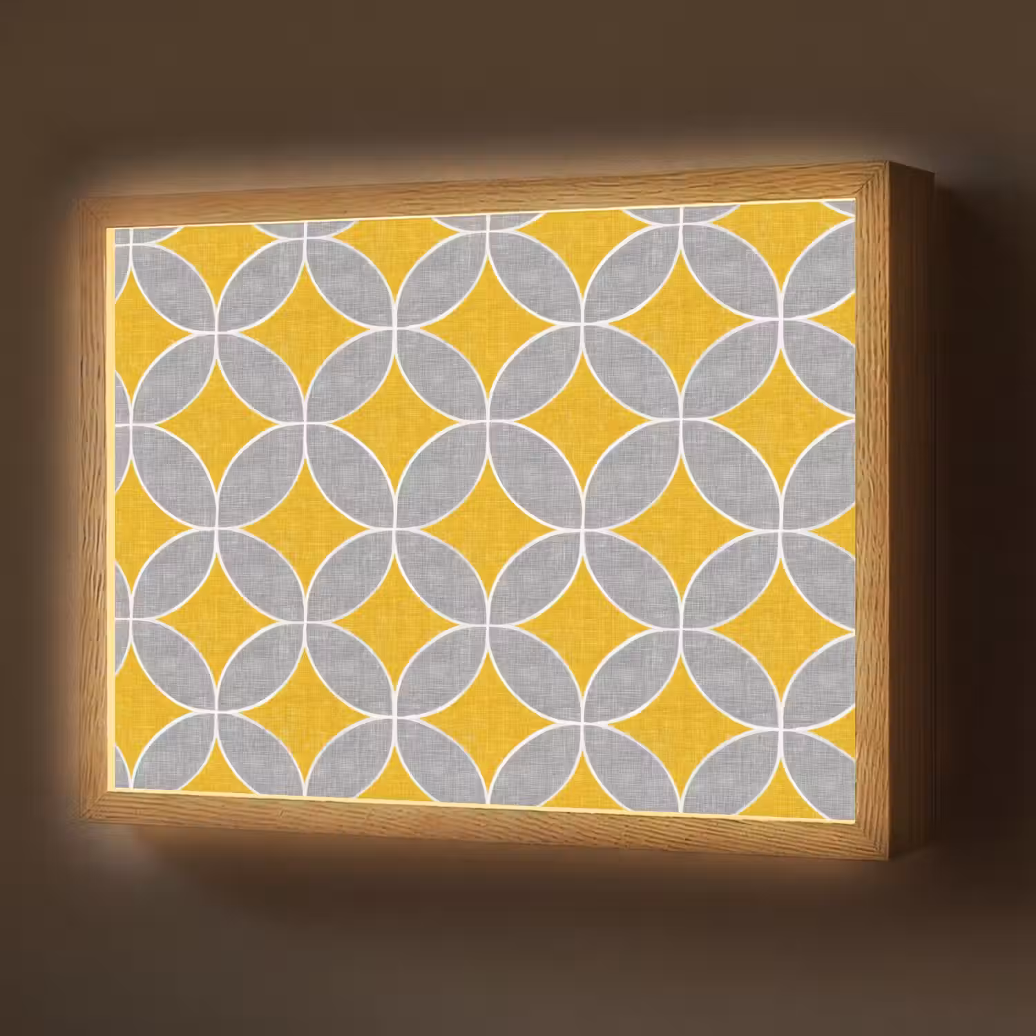 Geometrisch - Cirkels - Textuur - Grijs - Geel Light Box met batterij (Wandlamp) middel 907 -z3d_website