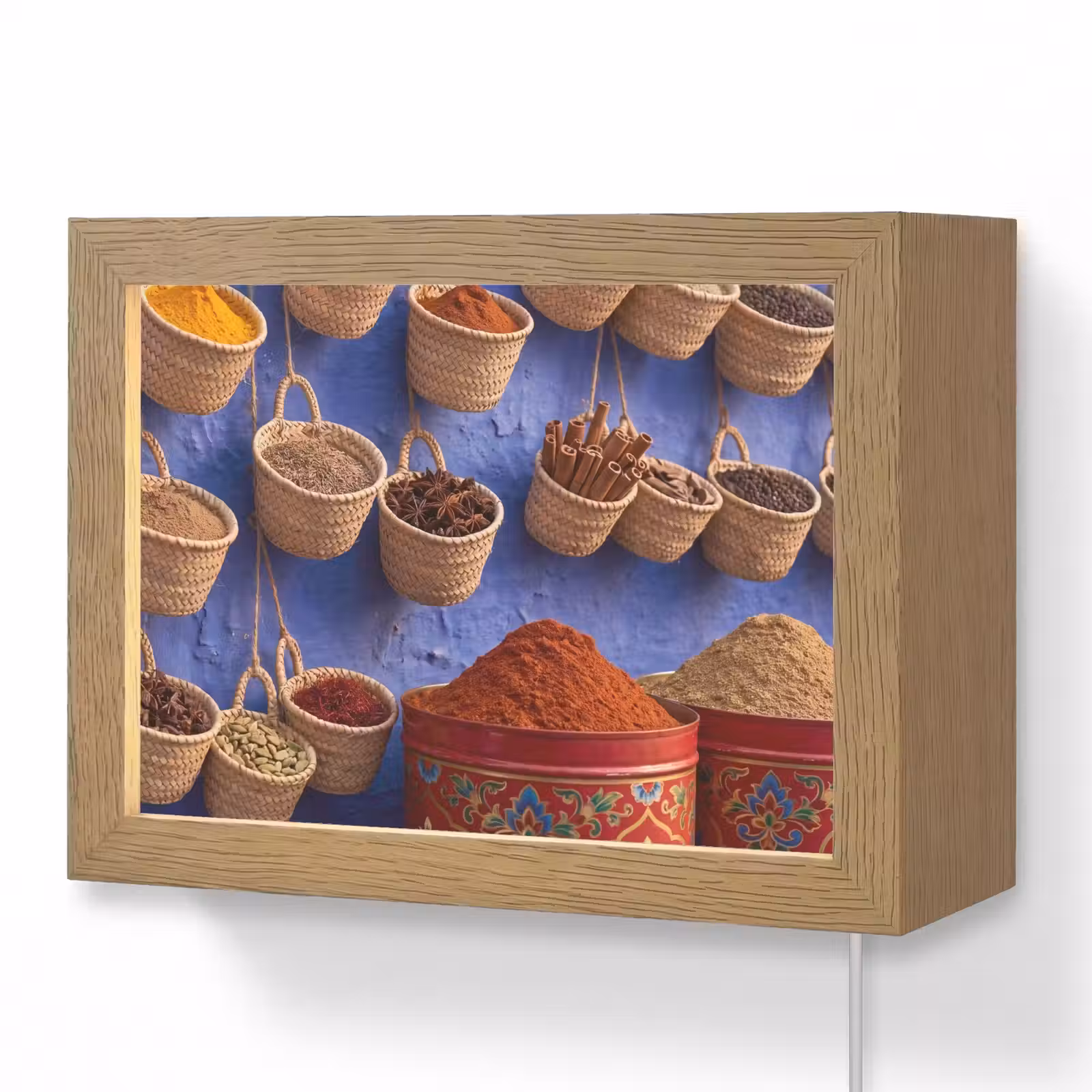 Lightbox - Wandleuchte - Gewürze – Körbe – Markt - Kruiden - Manden - Markt Light Box met kabel (Wandlamp) klein