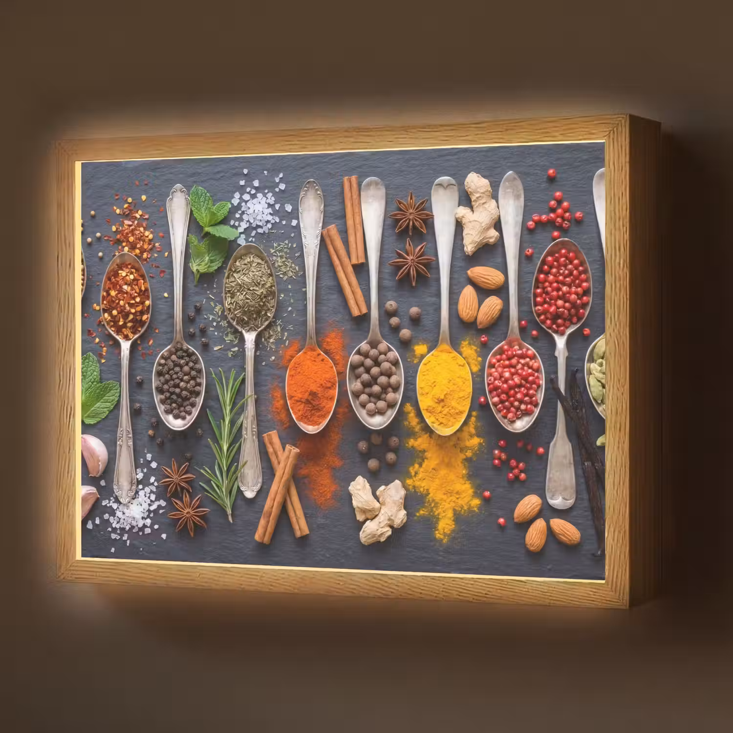 Kruiden - Lepels - Culinair - Kleurrijk - Sfeervol Light Box met batterij (Wandlamp) middel -z3d_website