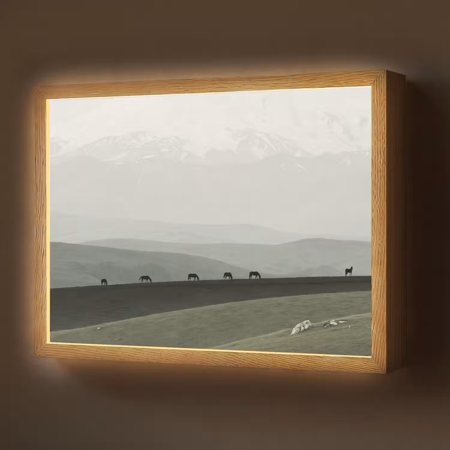 Grijs - Berg - Paarden Light Box met batterij (Wandlamp) middel -z3d_website