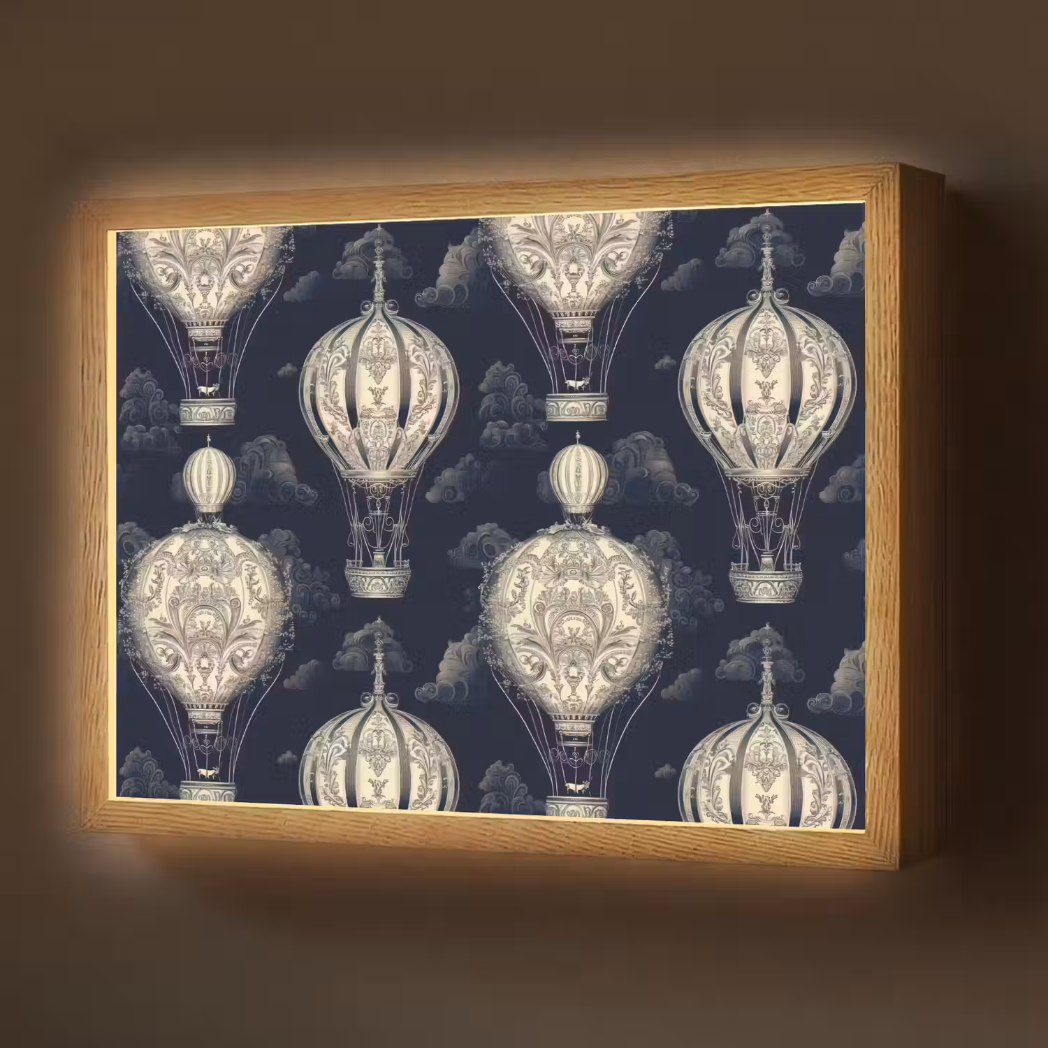Luchtballonnen - Wolken - Patroon - Donkerblauw Light Box met batterij (Wandlamp) middel 907 -z3d_website