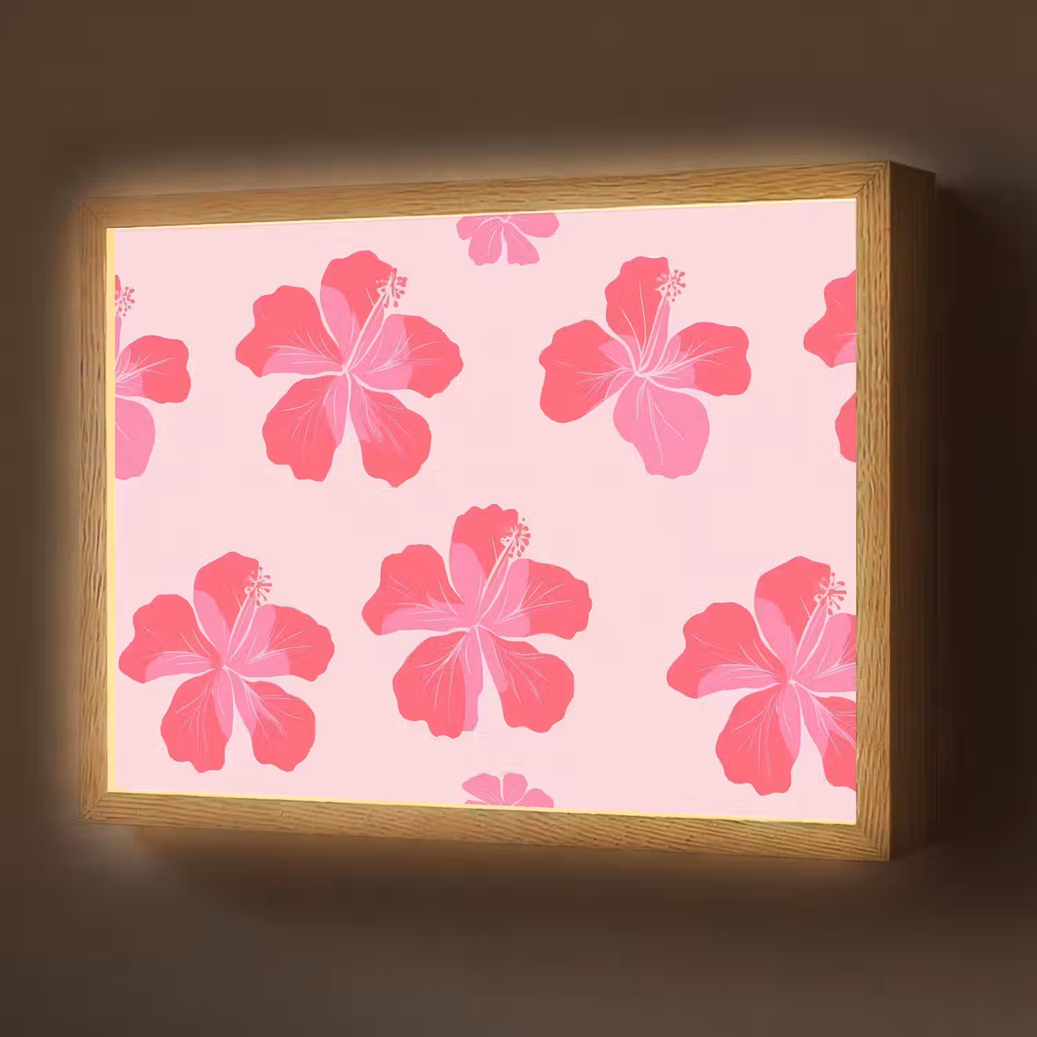 Hibiscus - Bloemen - Roze Light Box met batterij (Wandlamp) middel 907 -z3d_website