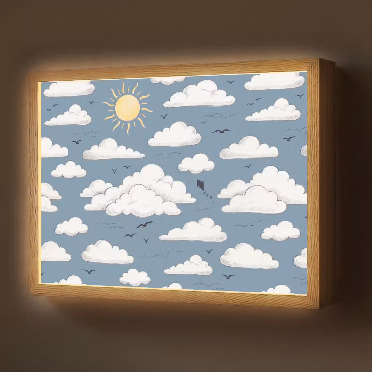 Lucht - Zon - Wolken - Natuur - Blauw Light Box met batterij (Wandlamp) middel -z3d_website