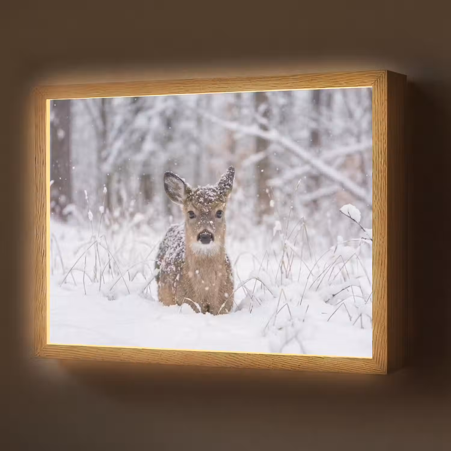 Hert - Sneeuw - Bos - Dieren - Vertederend Light Box met batterij (Wandlamp) middel -z3d_website