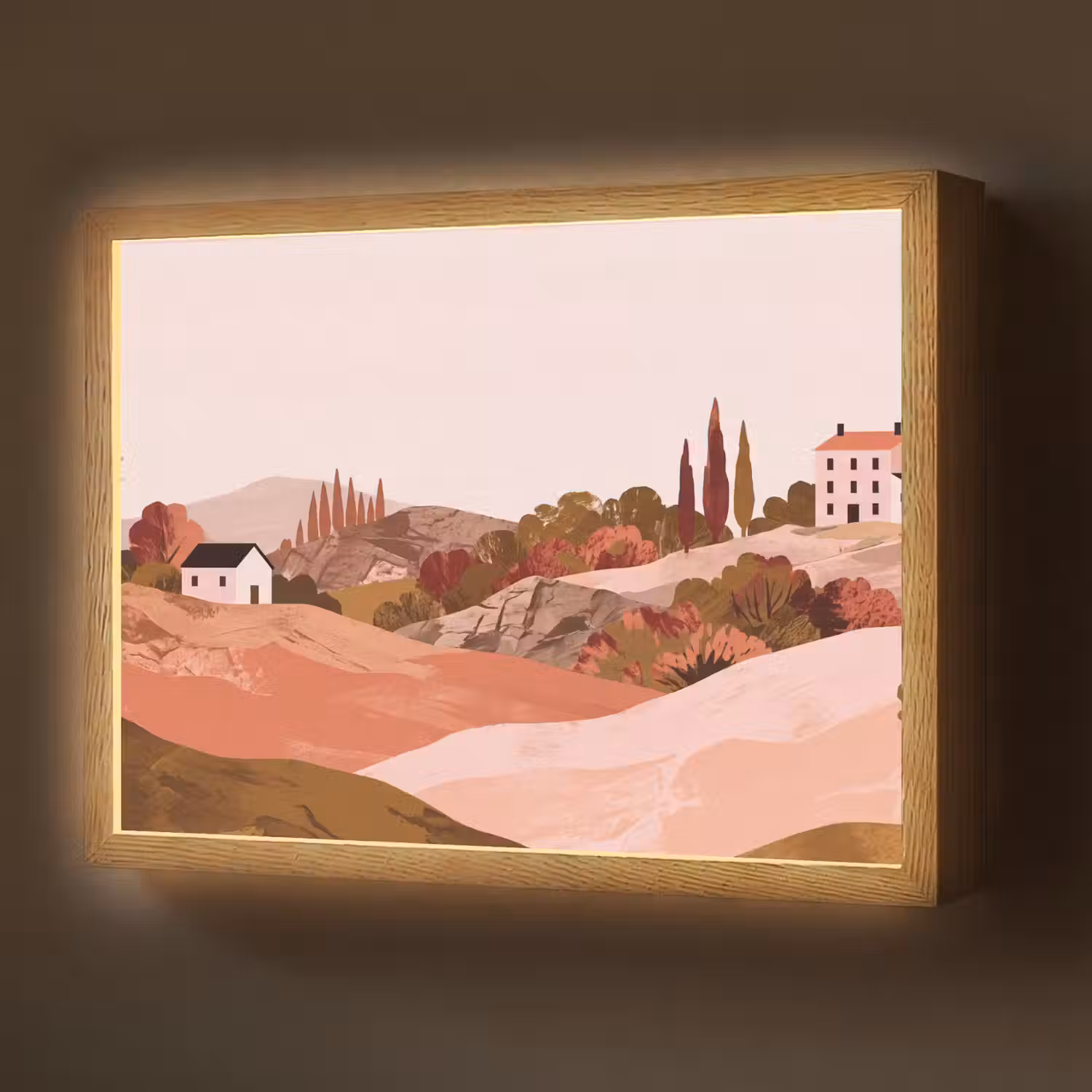 Heuvellandschap - Grafisch - Terracotta Light Box met batterij (Wandlamp) middel -z3d_website