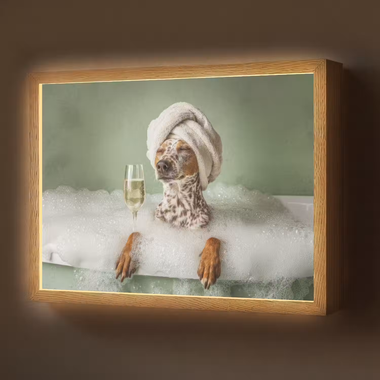 Hond - Bad - Champagne - Handdoek Light Box met batterij (Wandlamp) middel -z3d_website