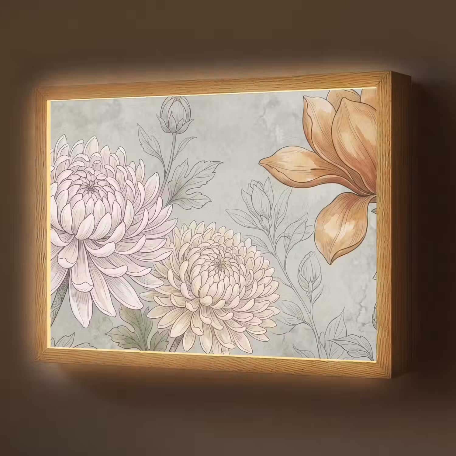 Illustratie - Bloemen - Groen Light Box met batterij (Wandlamp) middel -z3d_website