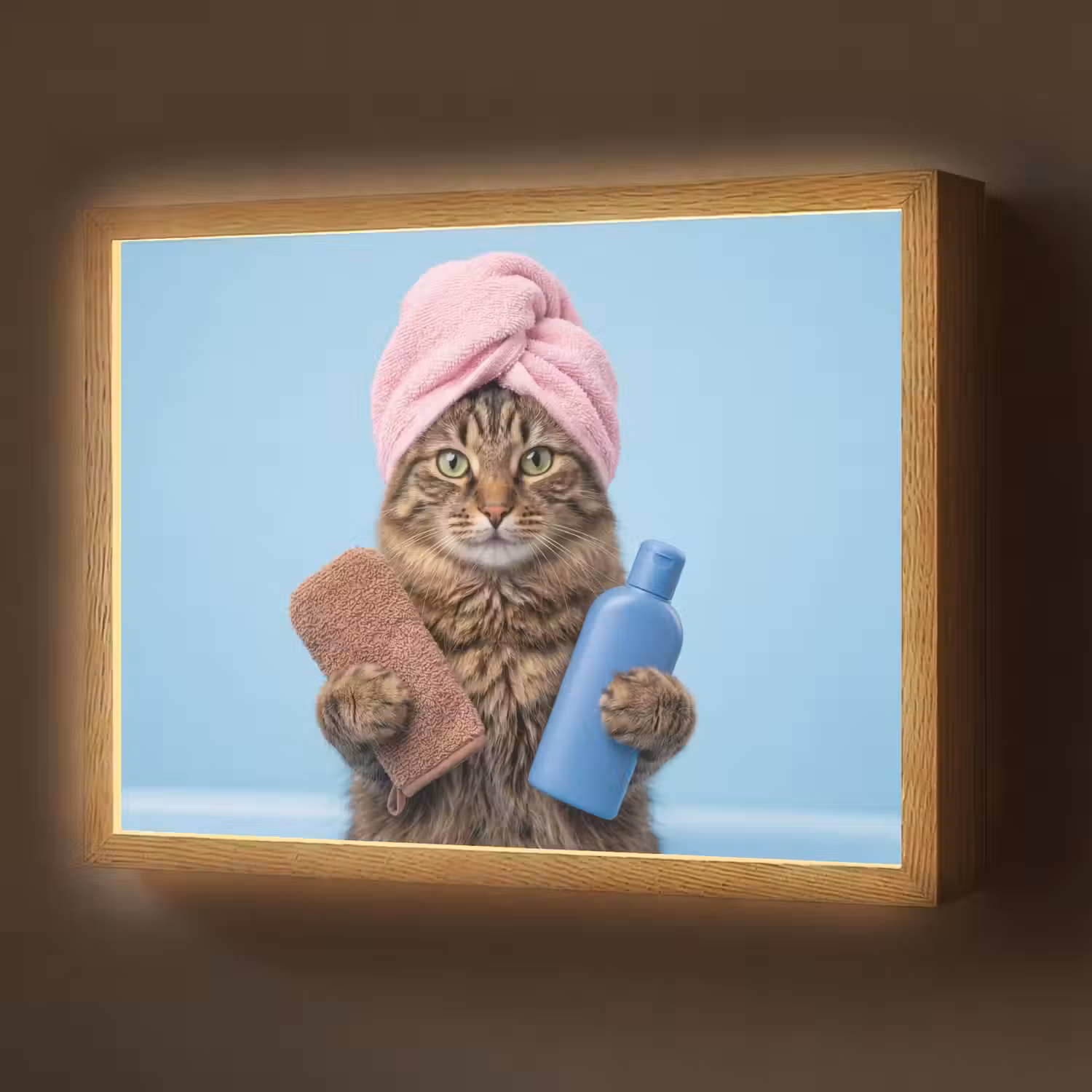 Kat - Handdoek - Washand - Zeep Light Box met batterij (Wandlamp) middel -z3d_website