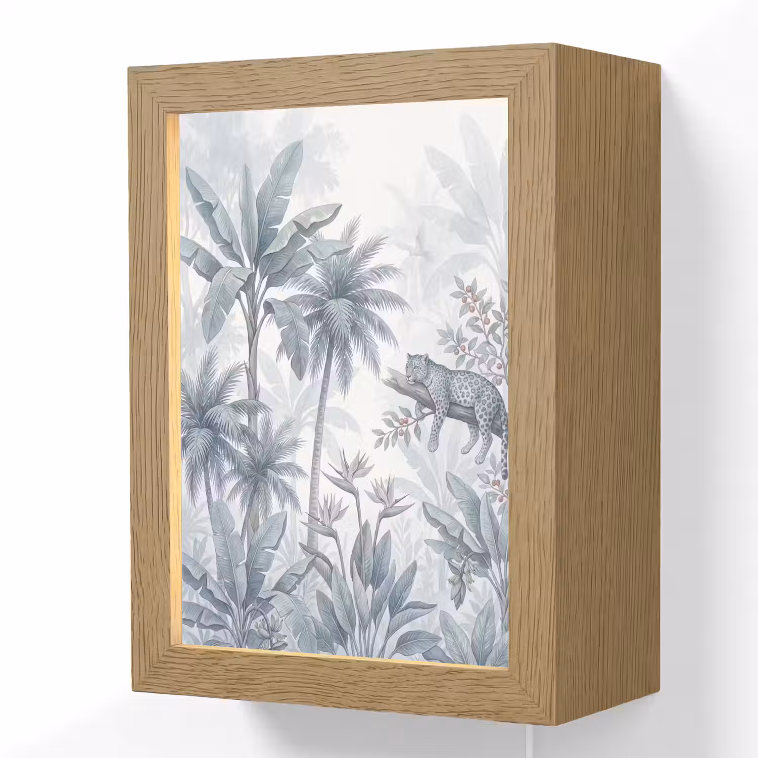 Kat - Tropisch bos - Modern - Grijs Light Box met kabel (Wandlamp) klein -3d