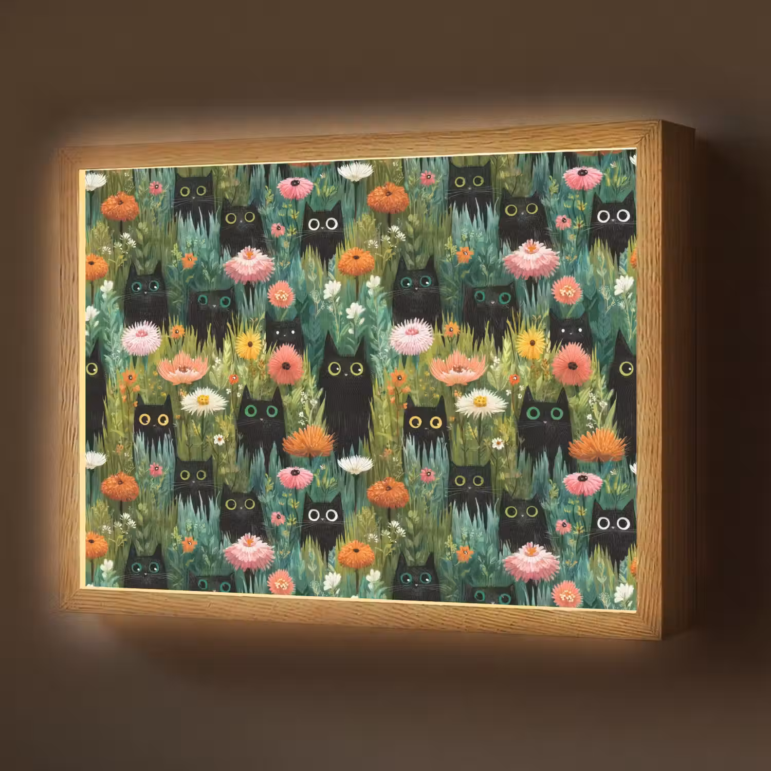Katten - Bloemen - Kleurrijk Light Box met batterij (Wandlamp) middel 907 -z3d_website