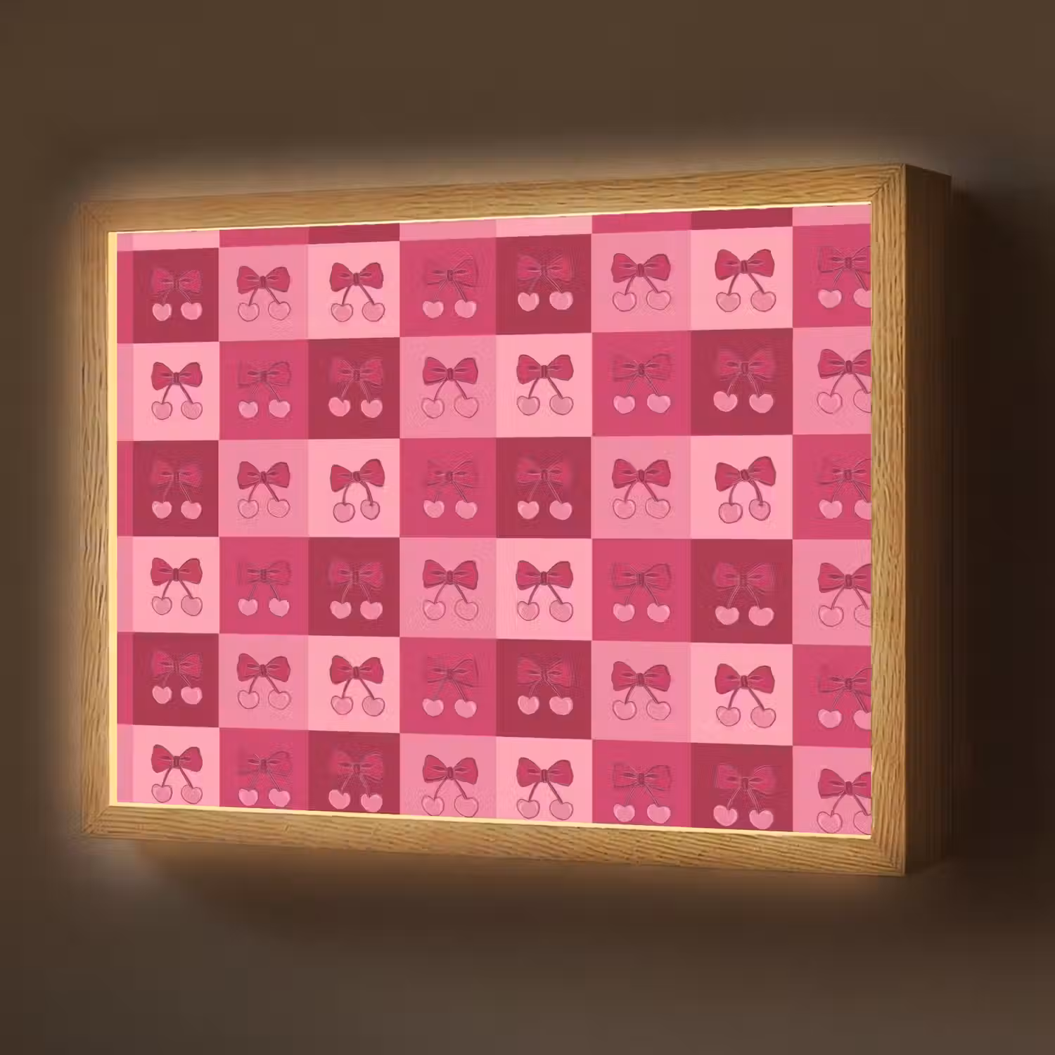 Kersen - Strikjes - Speels - Roze - Bordeaux Light Box met batterij (Wandlamp) middel 907 -z3d_website
