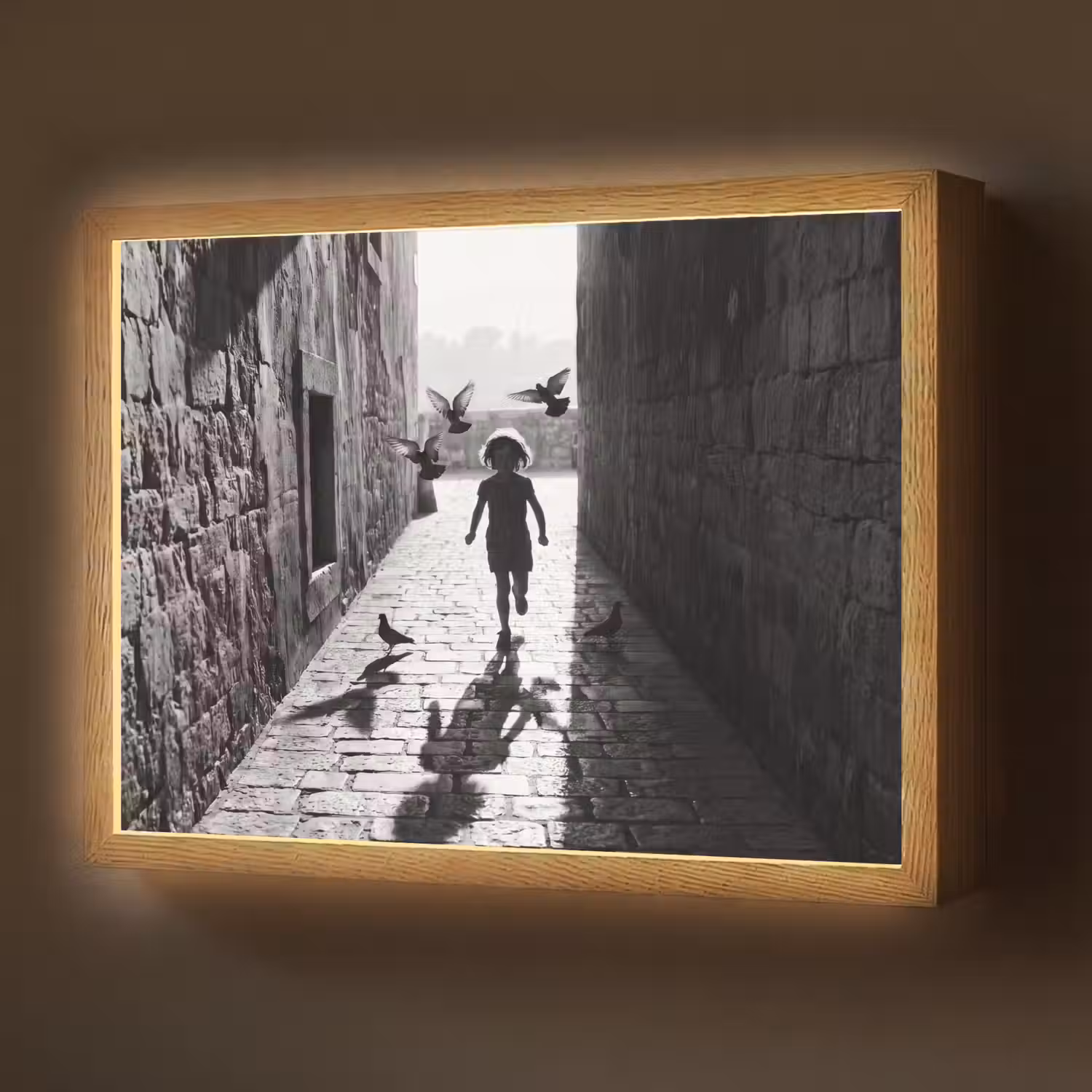 Kind - Vogel - Straat - Zwart-wit - Spelen Light Box met batterij (Wandlamp) middel -z3d_website