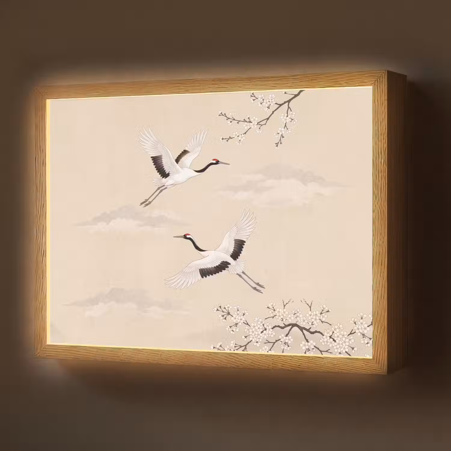 Kraanvogels - Bloesem - Beige Light Box met batterij (Wandlamp) middel -z3d_website
