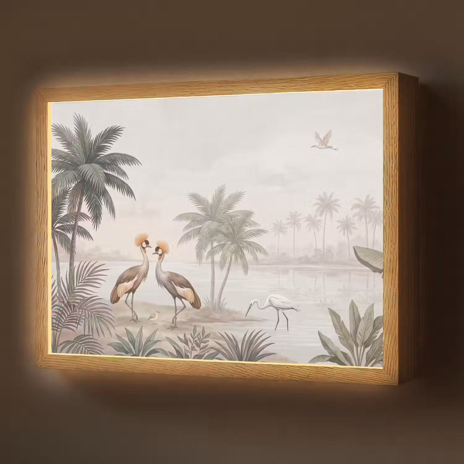 Kraanvogels - Palmbomen - Tropisch Light Box met batterij (Wandlamp) middel -z3d_website