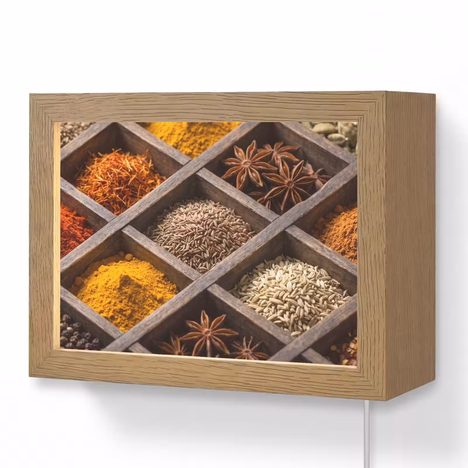 Lightbox - Wandleuchte - Kräuter – Holz – Essen - Kruiden - Houten - Eten Light Box met kabel (Wandlamp) klein