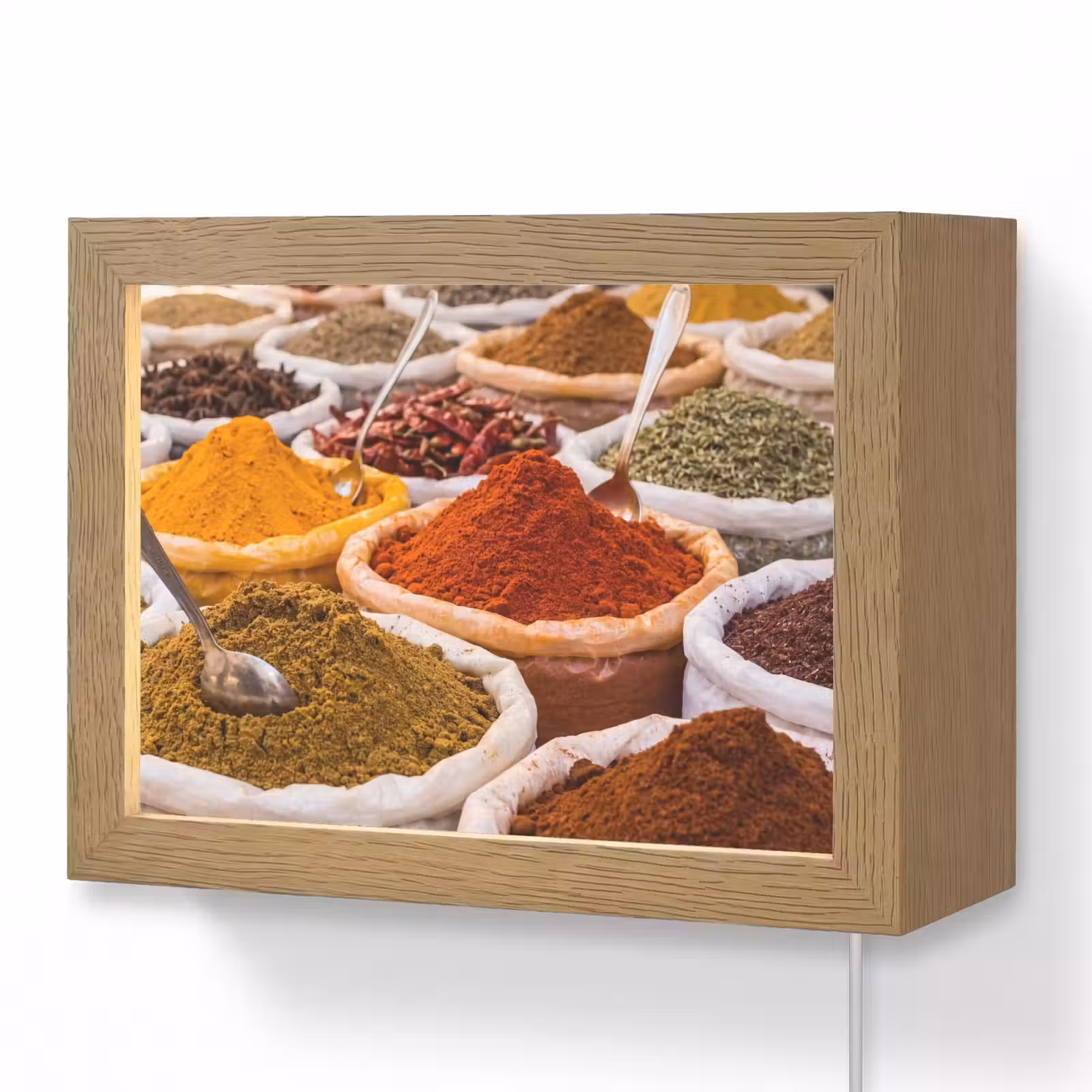 Lightbox - Wandleuchte - Kräuter – Markt – Essen - Kruiden - Markt - Eten Light Box met kabel (Wandlamp) klein