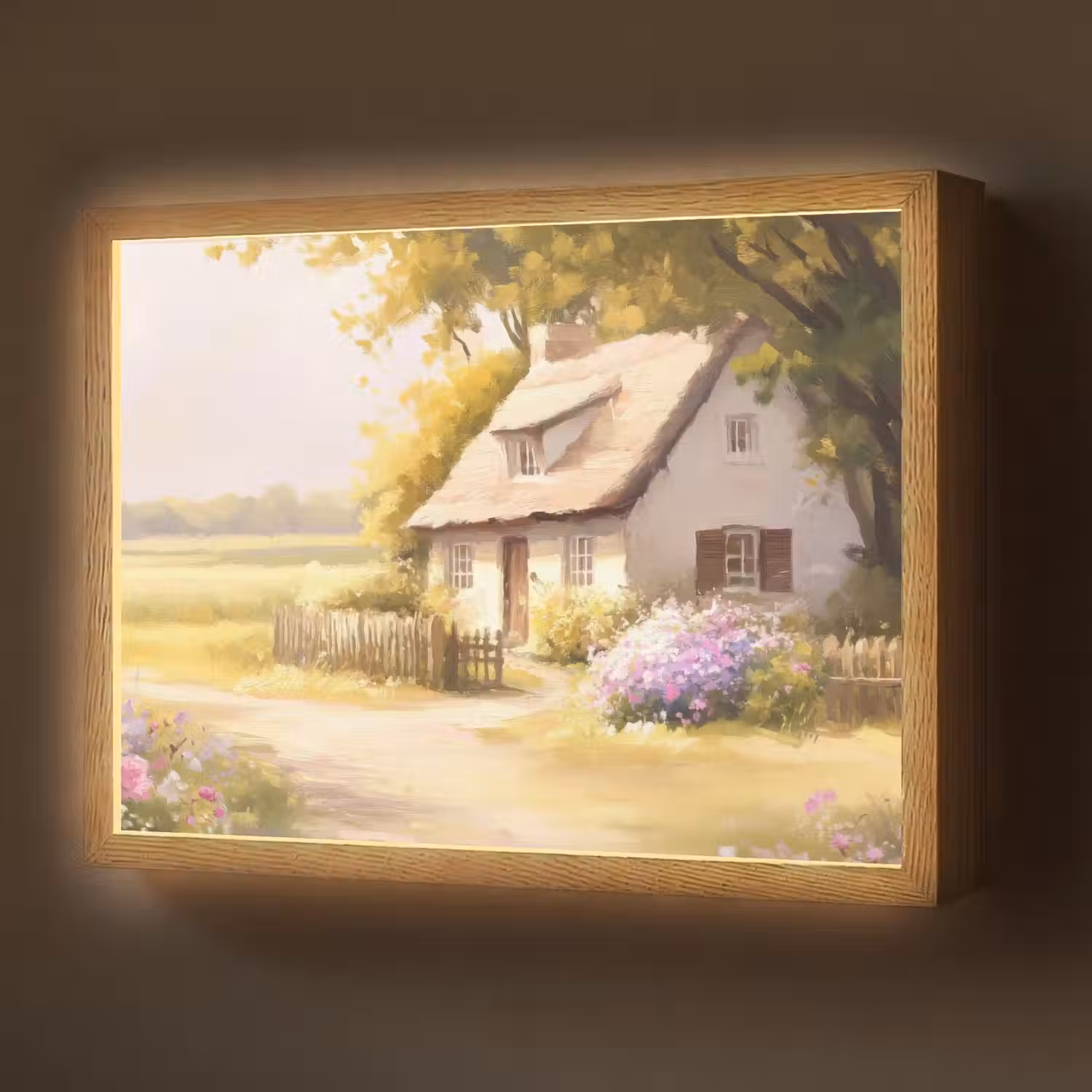 Huisje - Hout - Bloemen Light Box met batterij (Wandlamp) middel -z3d_website