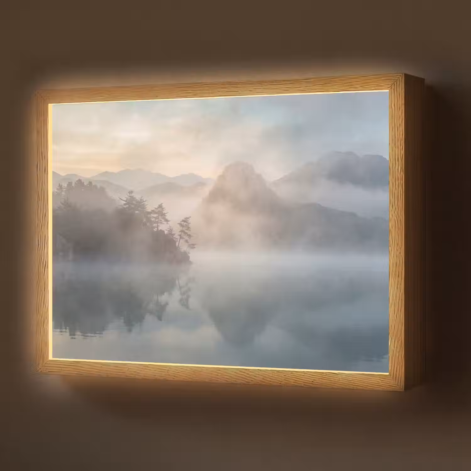 Landschap - Bergen - Mist - Water - Natuur Light Box met batterij (Wandlamp) middel -z3d_website