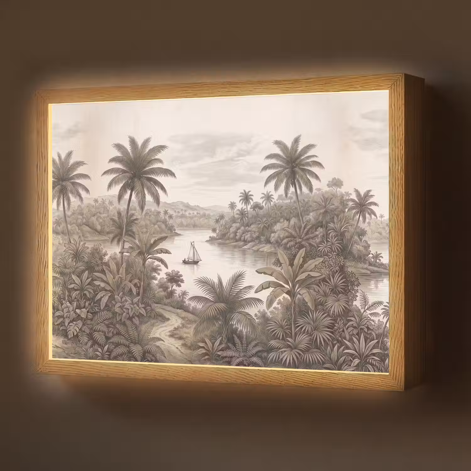 Landschap - Rivier - Boot - Tropisch - Vintage Light Box met batterij (Wandlamp) middel -z3d_website