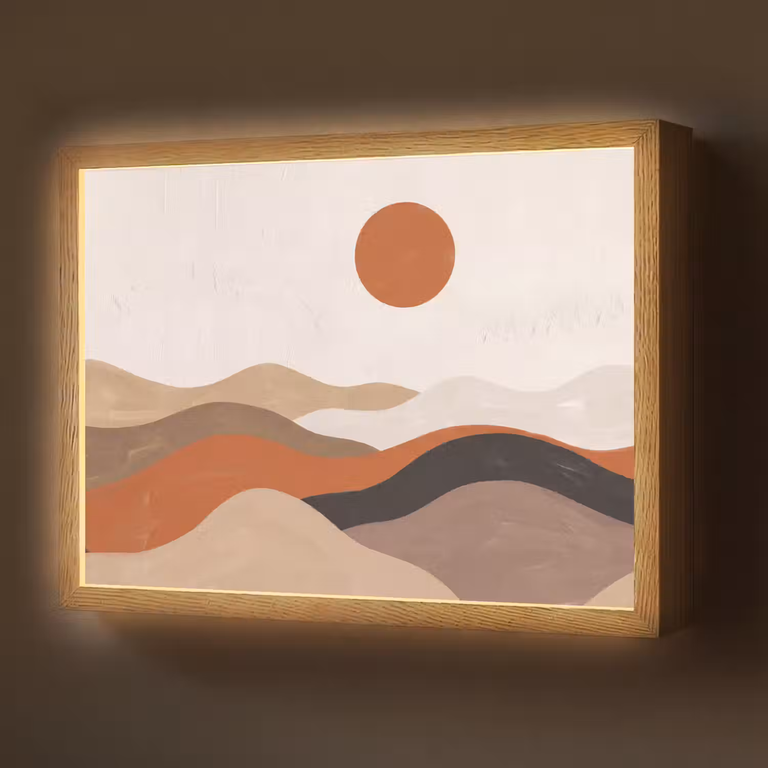 Landschap - Heuvels - Zon - Abstract - Oranje Light Box met batterij (Wandlamp) middel -z3d_website