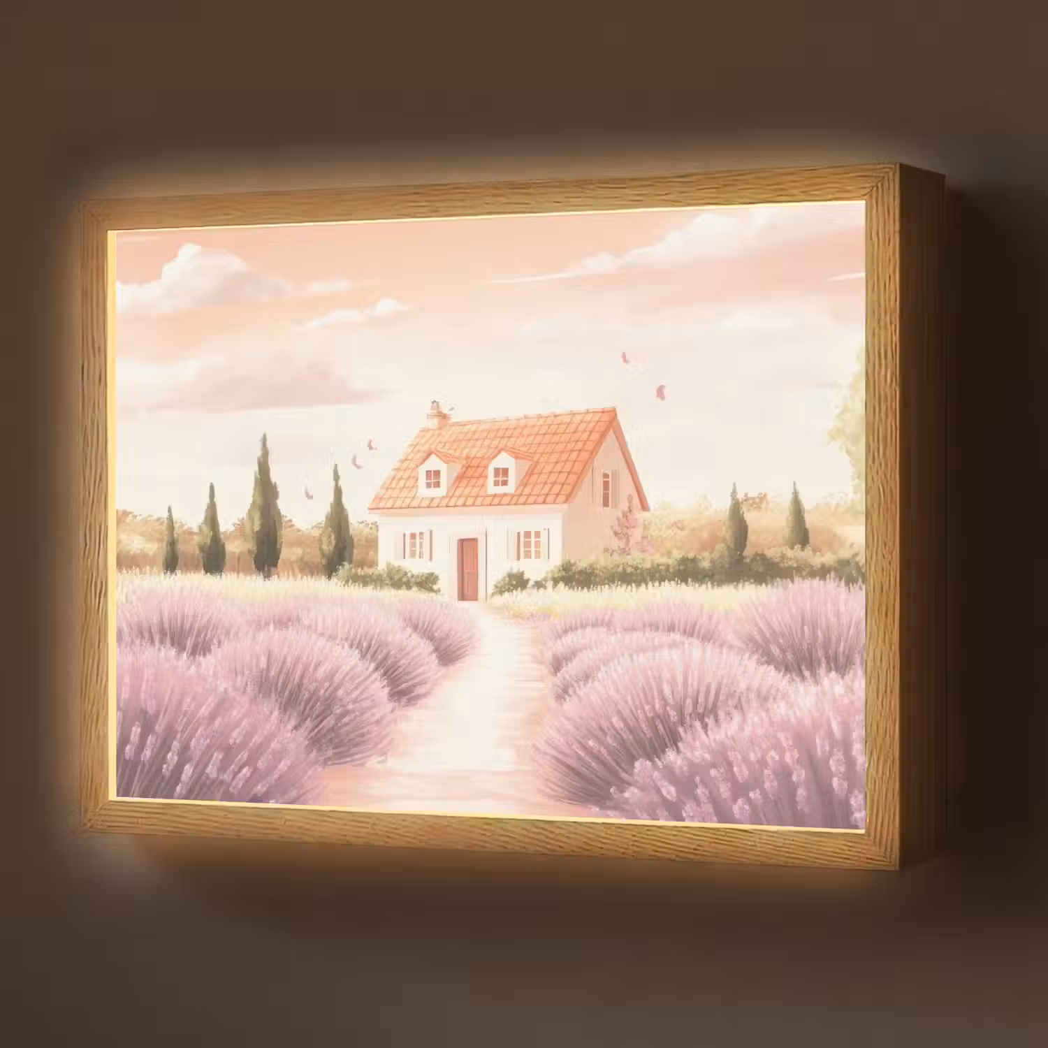 Lavendelveld - Huis - Paars Light Box met batterij (Wandlamp) middel -z3d_website