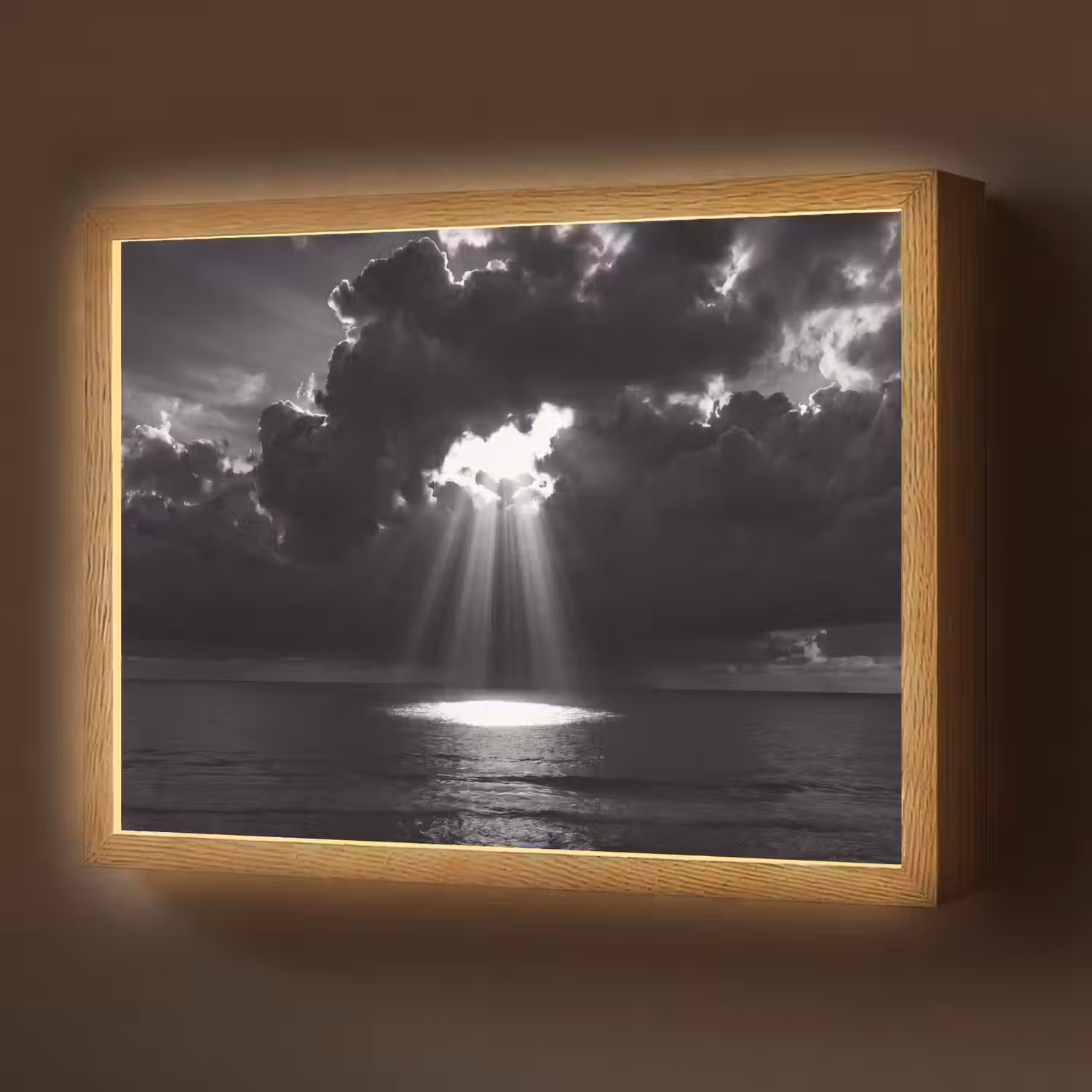 Licht - Wolken - Zee - Zwart-wit - Natuur Light Box met batterij (Wandlamp) middel -z3d_website