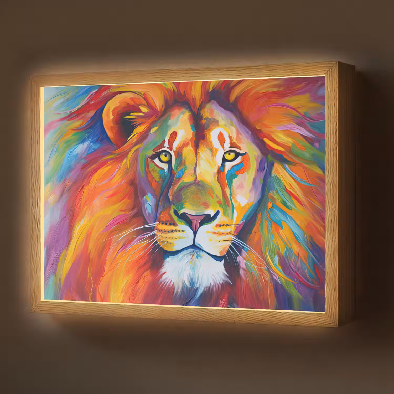 Leeuw - Dieren - Olieverf - Regenboog Light Box met batterij (Wandlamp) middel -z3d_website