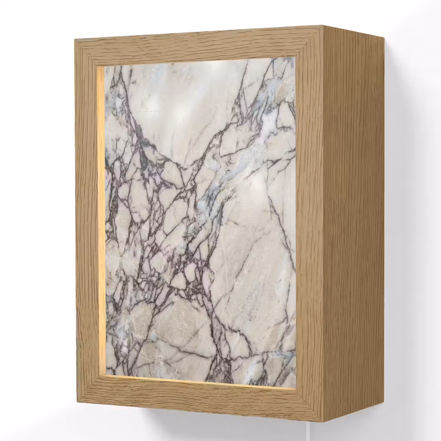 Marmer - Aderen - Patroon - Wit - Grijs Light Box met kabel (Wandlamp) klein -3d