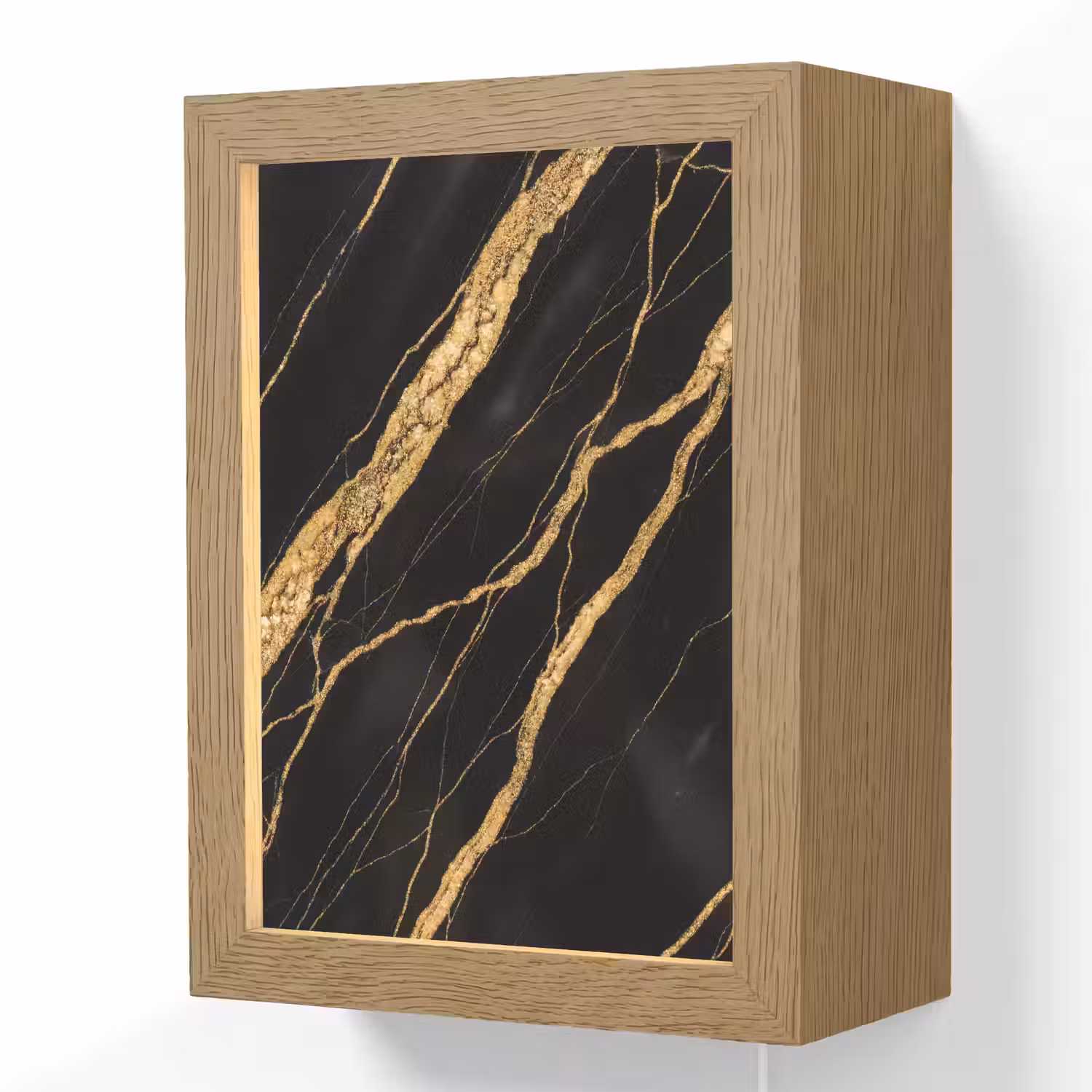 Marmer - Goud - Textuur - Abstract - Zwart Light Box met kabel (Wandlamp) klein -3d