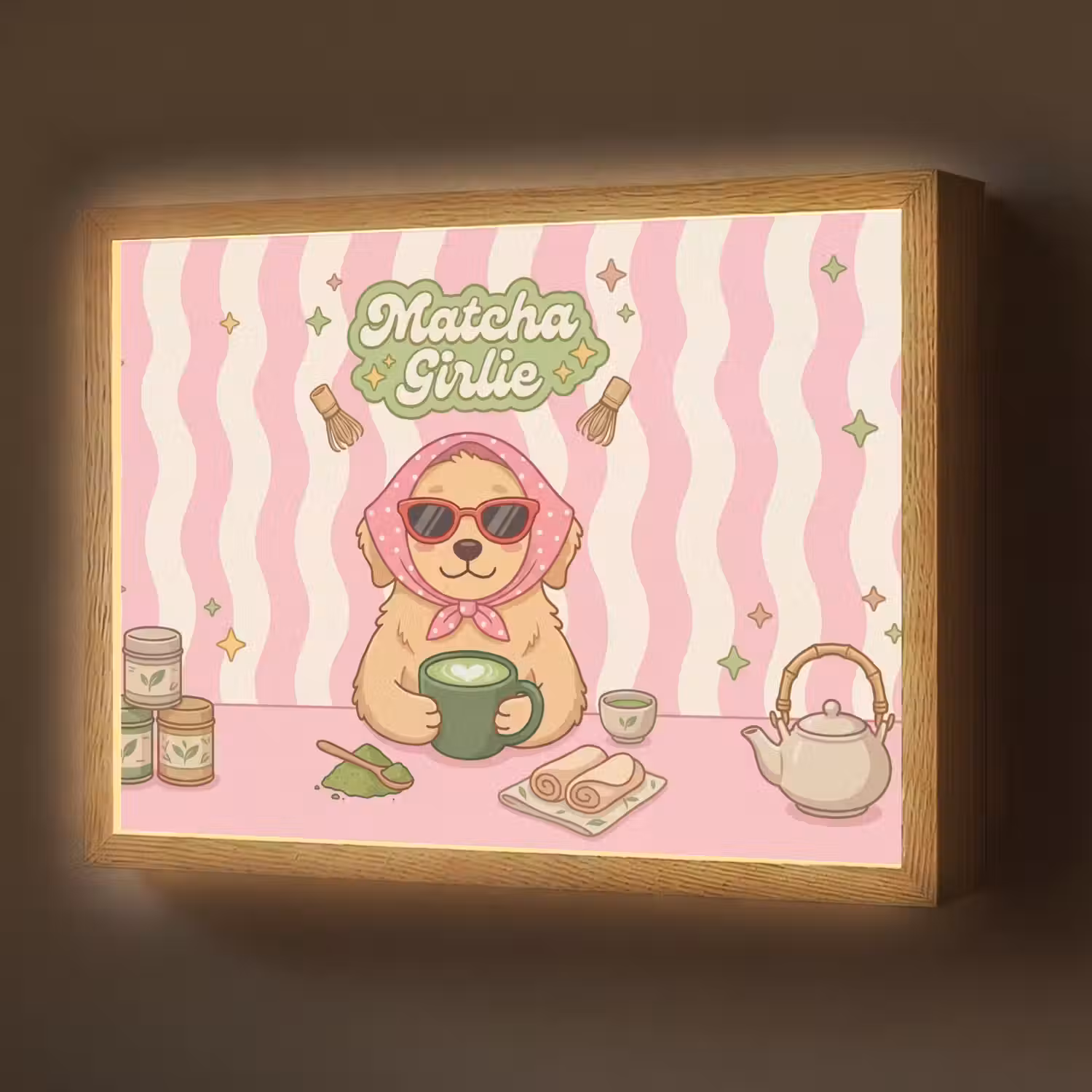 Matcha - Hond - Roze - Groen Light Box met batterij (Wandlamp) middel -z3d_website