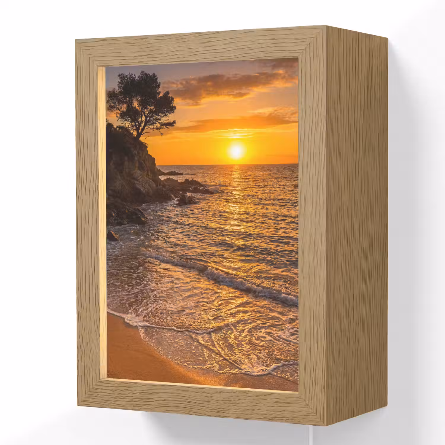 Zee - Kust - Zonsondergang - Natuur - Oranje Light Box met kabel (Wandlamp) klein -3d