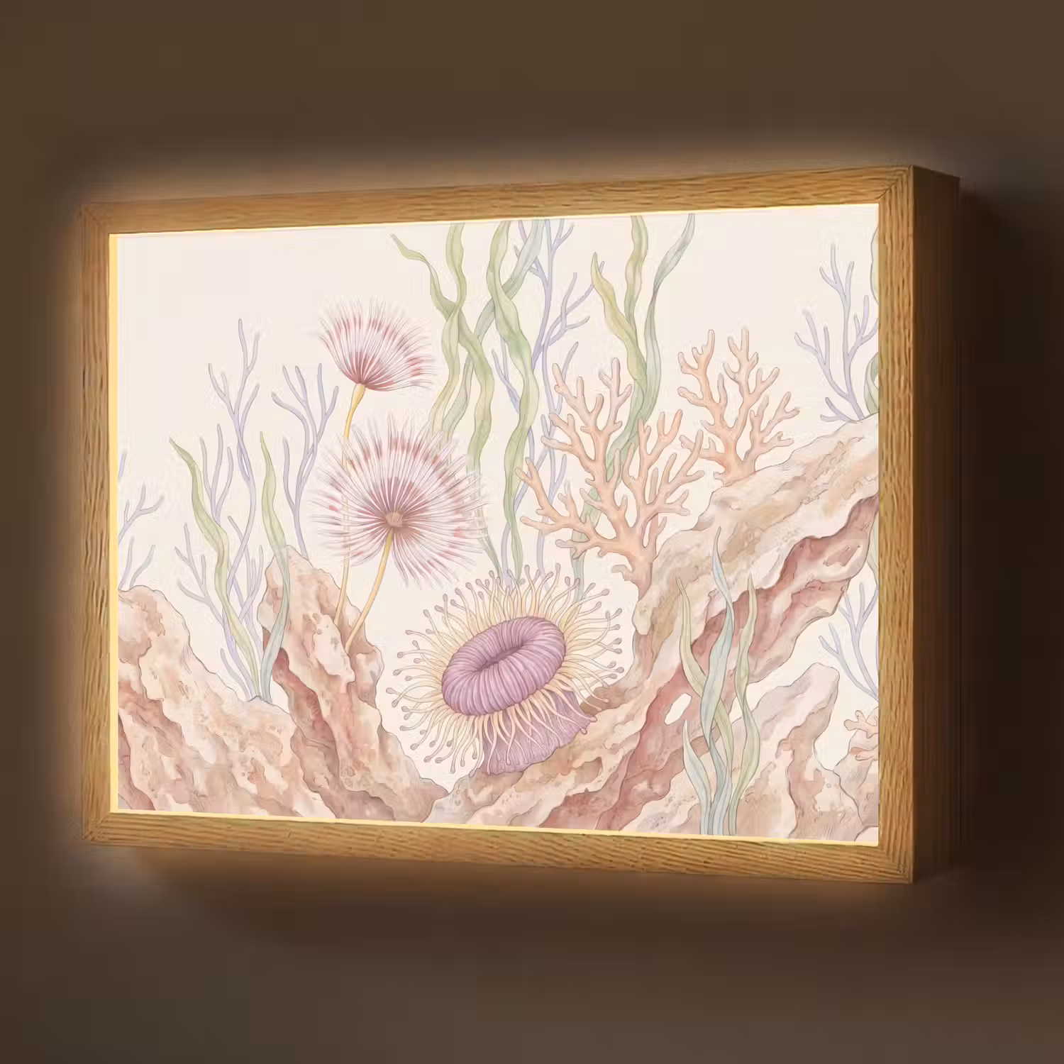 Zeeleven - Koraal - Onderwater - Illustratie - Kleurrijk Light Box met batterij (Wandlamp) middel -z3d_website