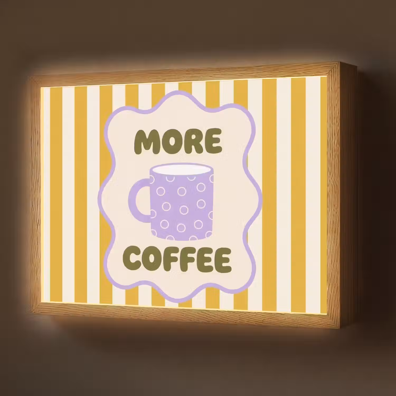 More coffee - Geel - Paars - Strepen - Mok Light Box met batterij (Wandlamp) middel -z3d_website