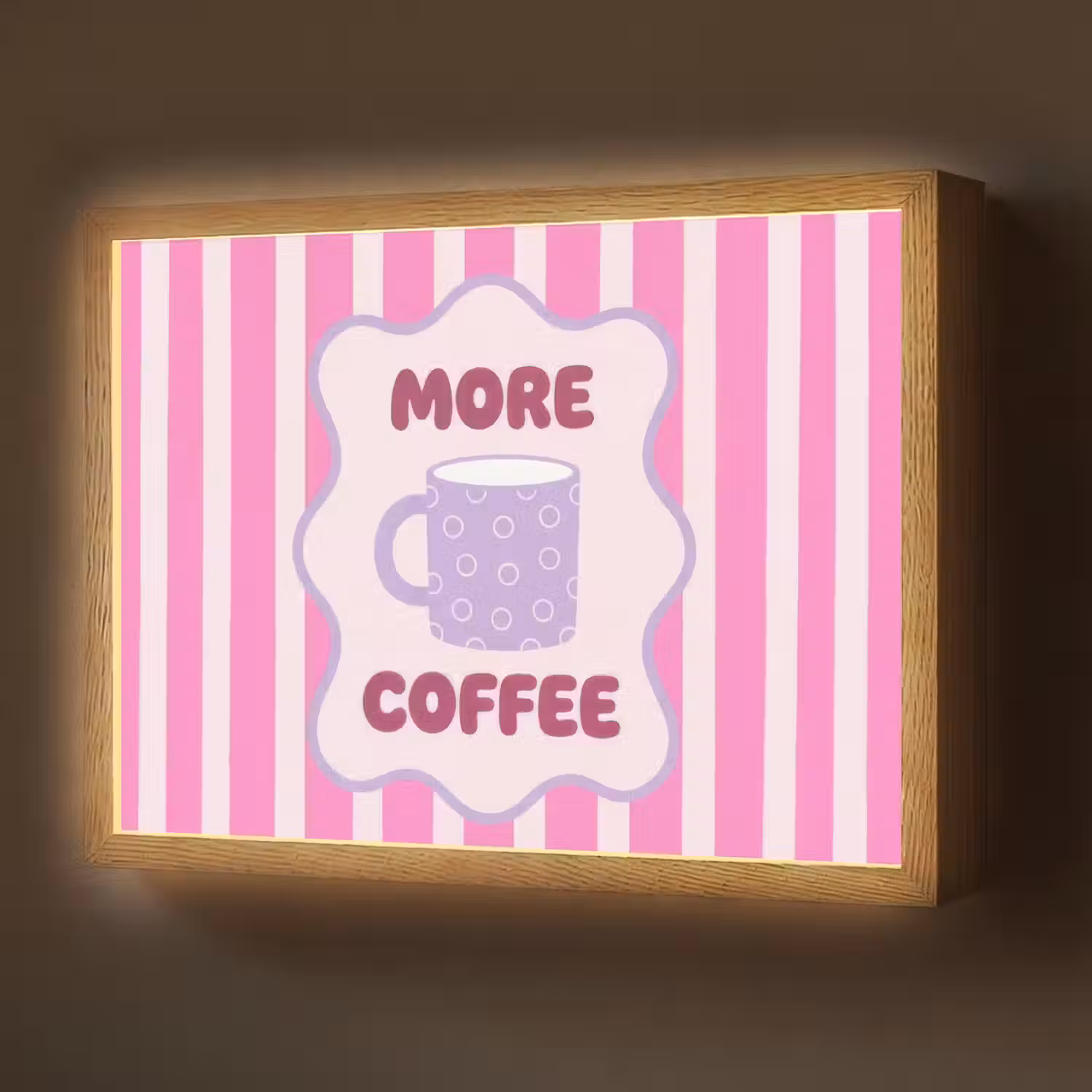 More coffee - Roze - Paars - Strepen - Mok Light Box met batterij (Wandlamp) middel -z3d_website