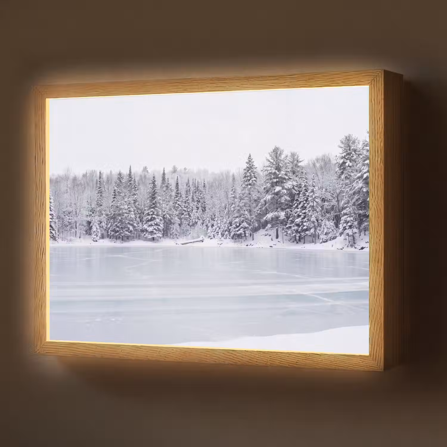 Meer - Dennen - IJs - Winter - Rustgevend Light Box met batterij (Wandlamp) middel -z3d_website