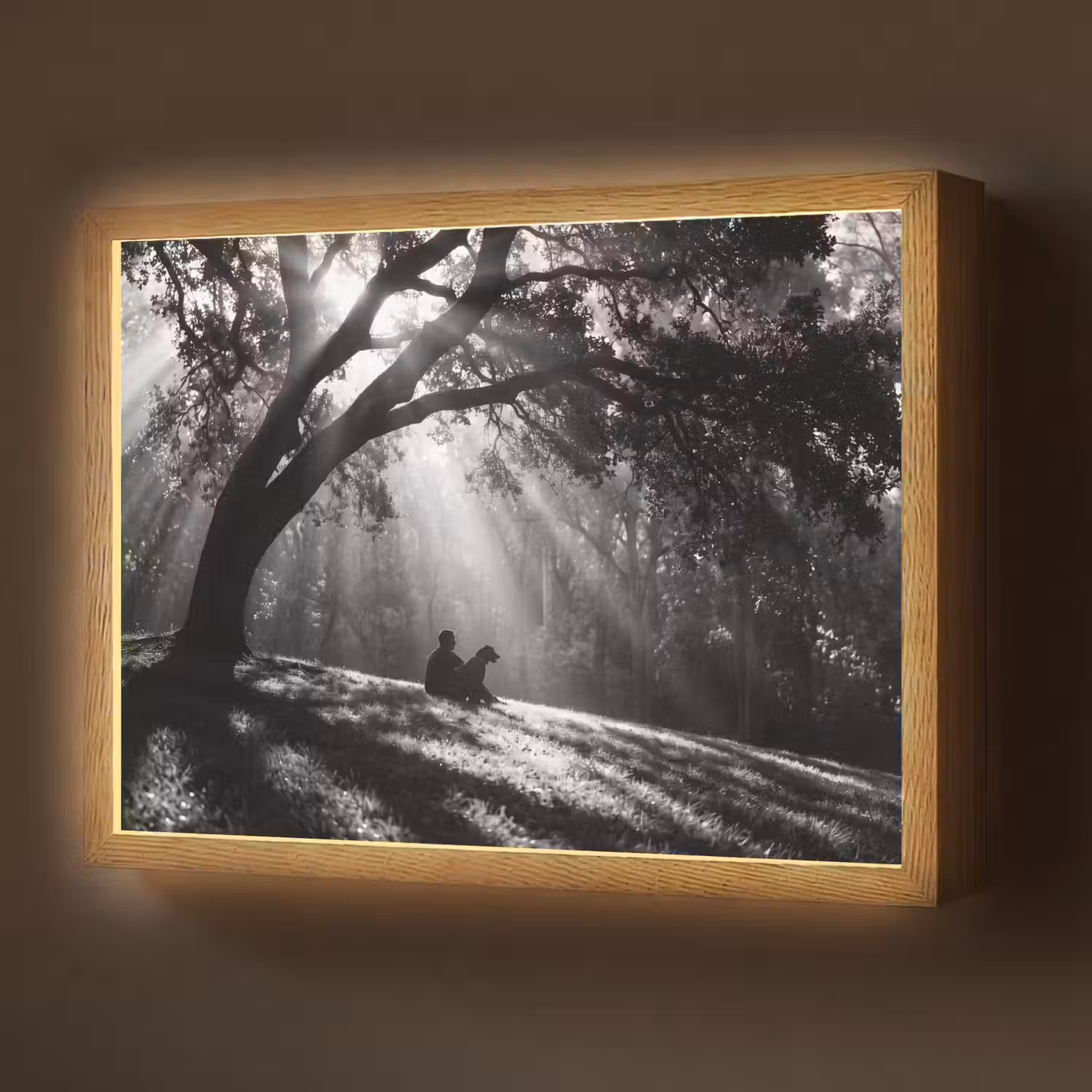 Mens - Hond - Natuur - Zwart-wit - Silhouet Light Box met batterij (Wandlamp) middel -z3d_website